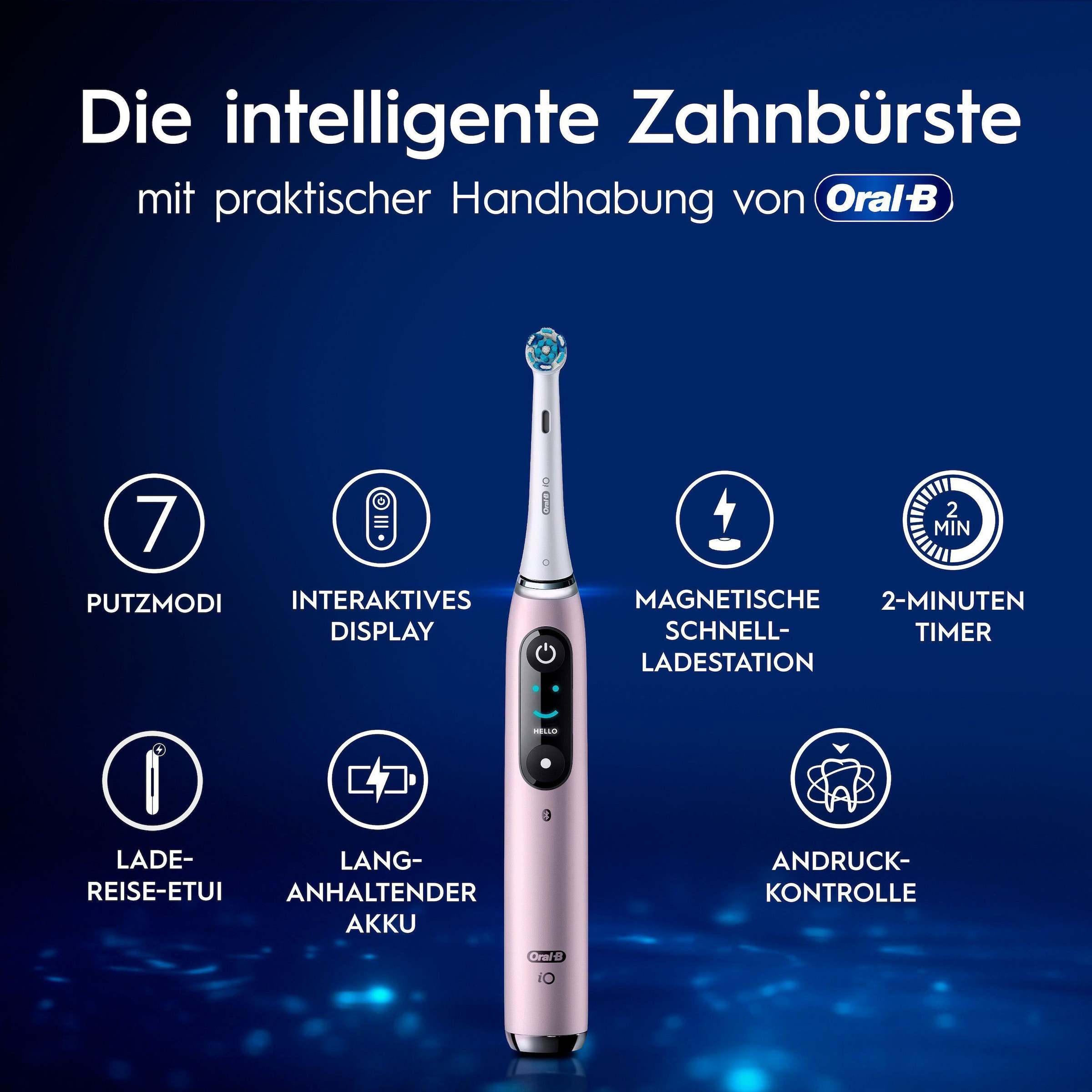 Oral-B Brosse à dents électrique »Oral-B iO Series 9« 2 cuis Aufsteckbürsten 7 modes de brossage pour soins dentaires, analyse 3D, écran couleur & étui de voyage avec charge