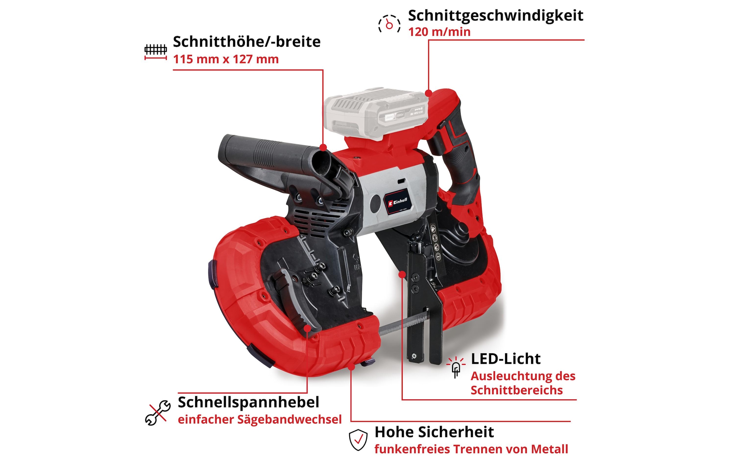 Einhell Scie à ruban »TE-MB 18/127 Li-Solo« Ausstattung: Ohne Akku & Ladegerät