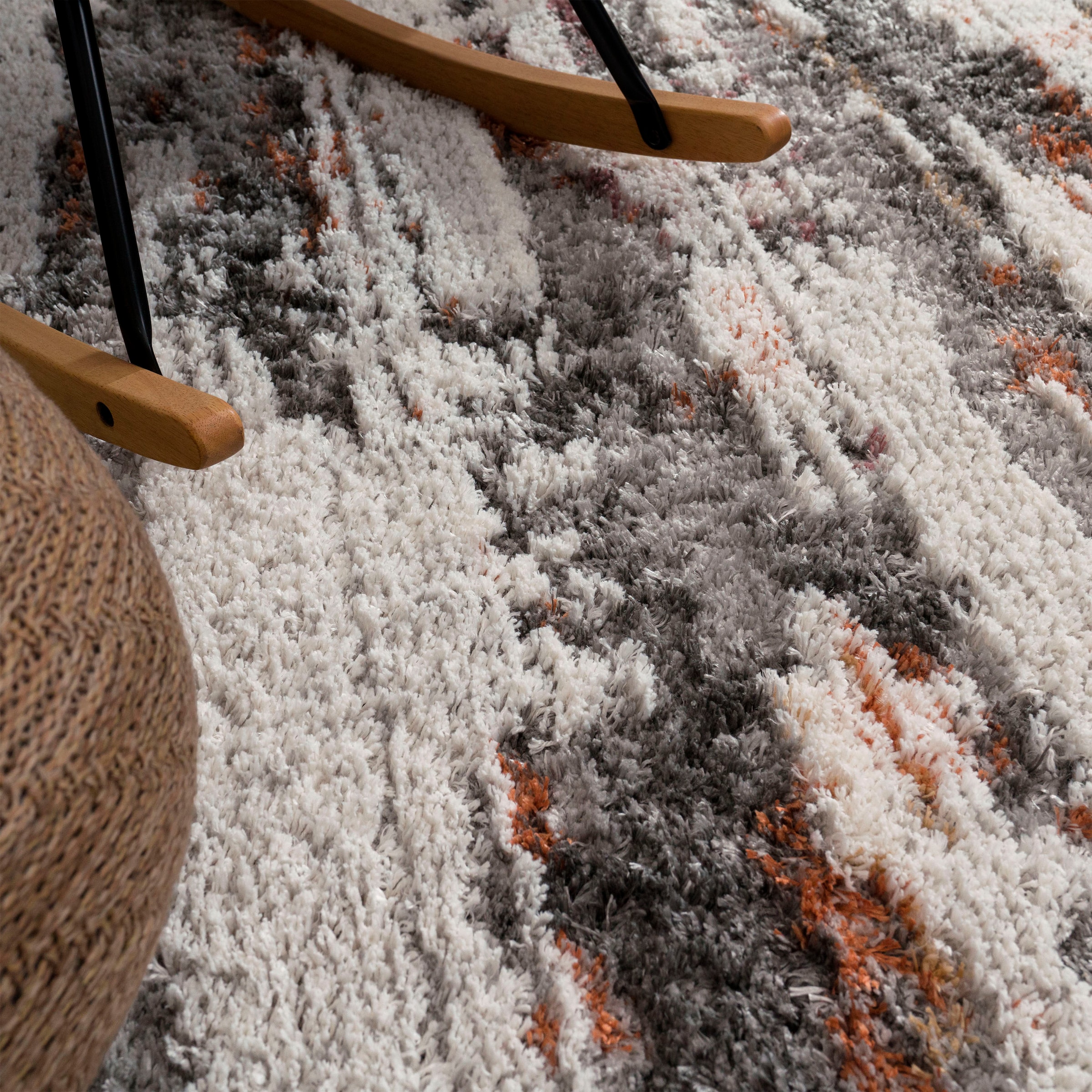 Paco Home Tapis à poils longs »Vincenza 283« Rectangulaire 34 mm Höhe kuschelig, modernes Streifen Design, Hoch-Tief Effekt, Used Look