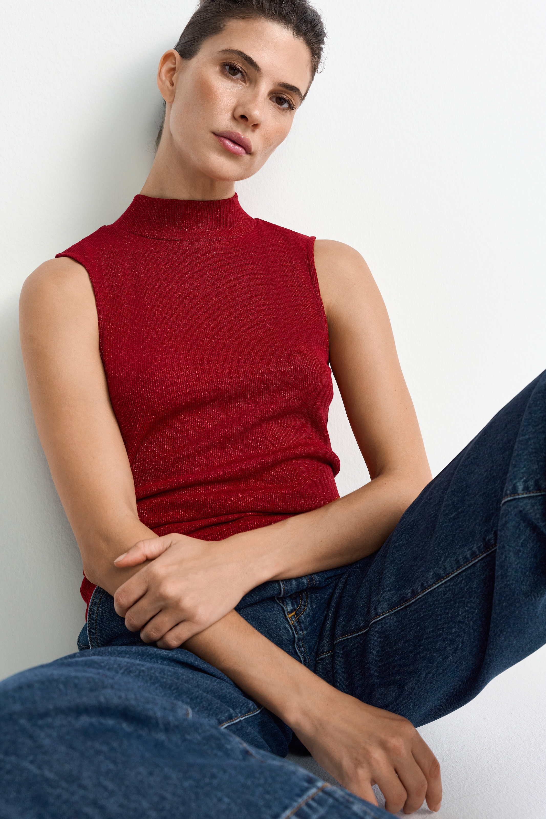 RICHROYAL Shirttop mit Glitzereffekt, figurbetont, Stehkragen