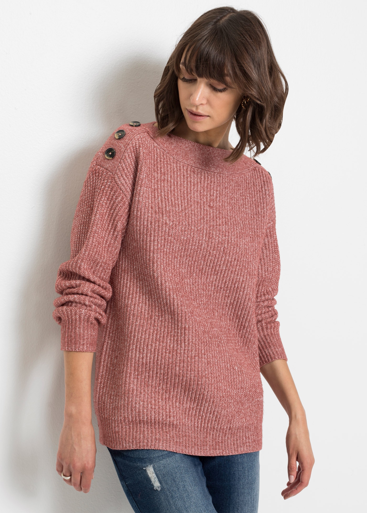 bonprix Pull en tricot »Pullover mit Knöpfen« aus Polyester, mit Knopfverzierung, Oversize-Passform