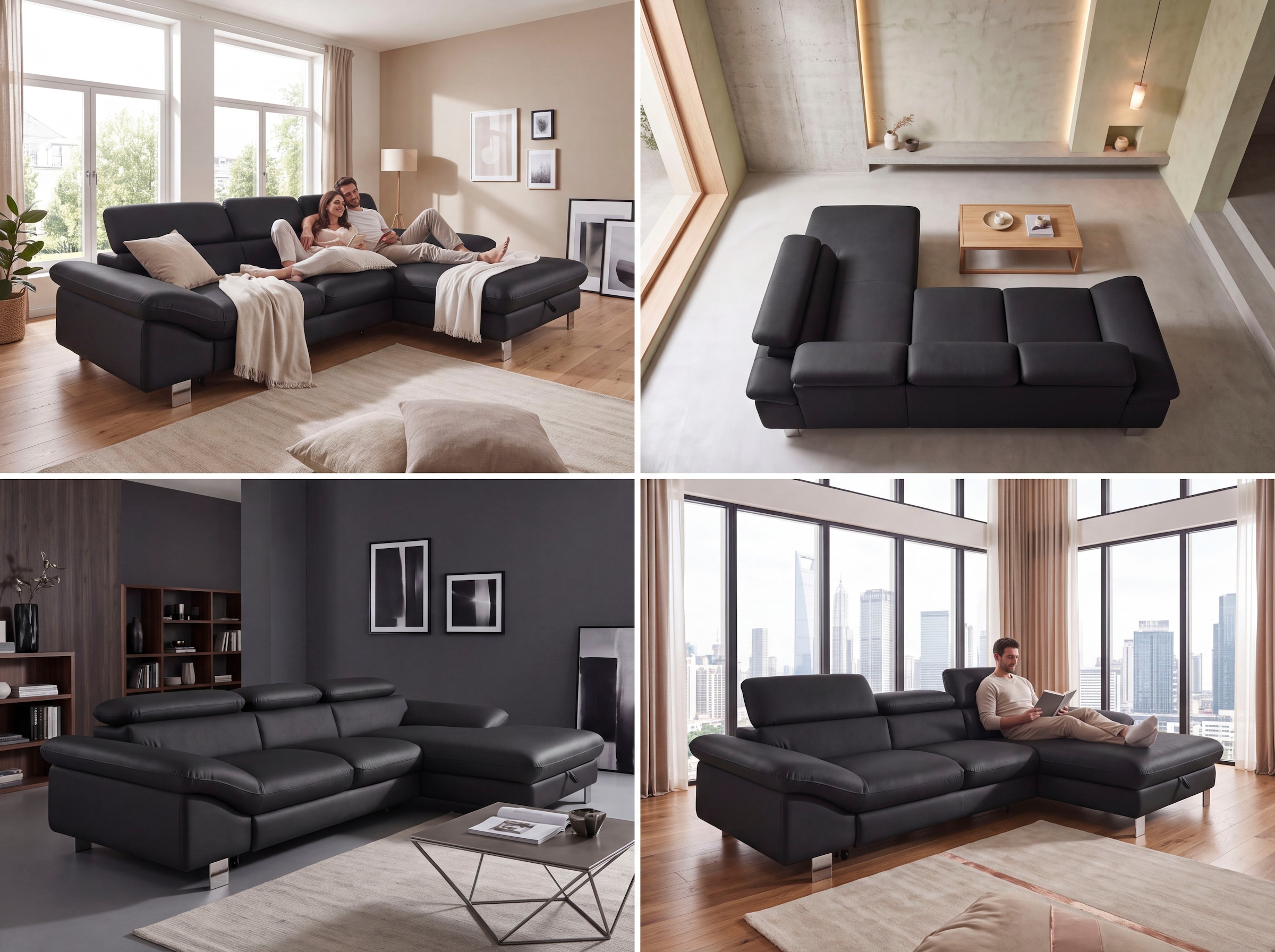 COTTA Canapé d'angle »Driver L-Form, B: 268 cm, moderne Couch mit Wellenunterfederung, Leder« Réglage de tête de lit, fonction couchage optionnelle + grand coffre, dimensions: 191x129cm