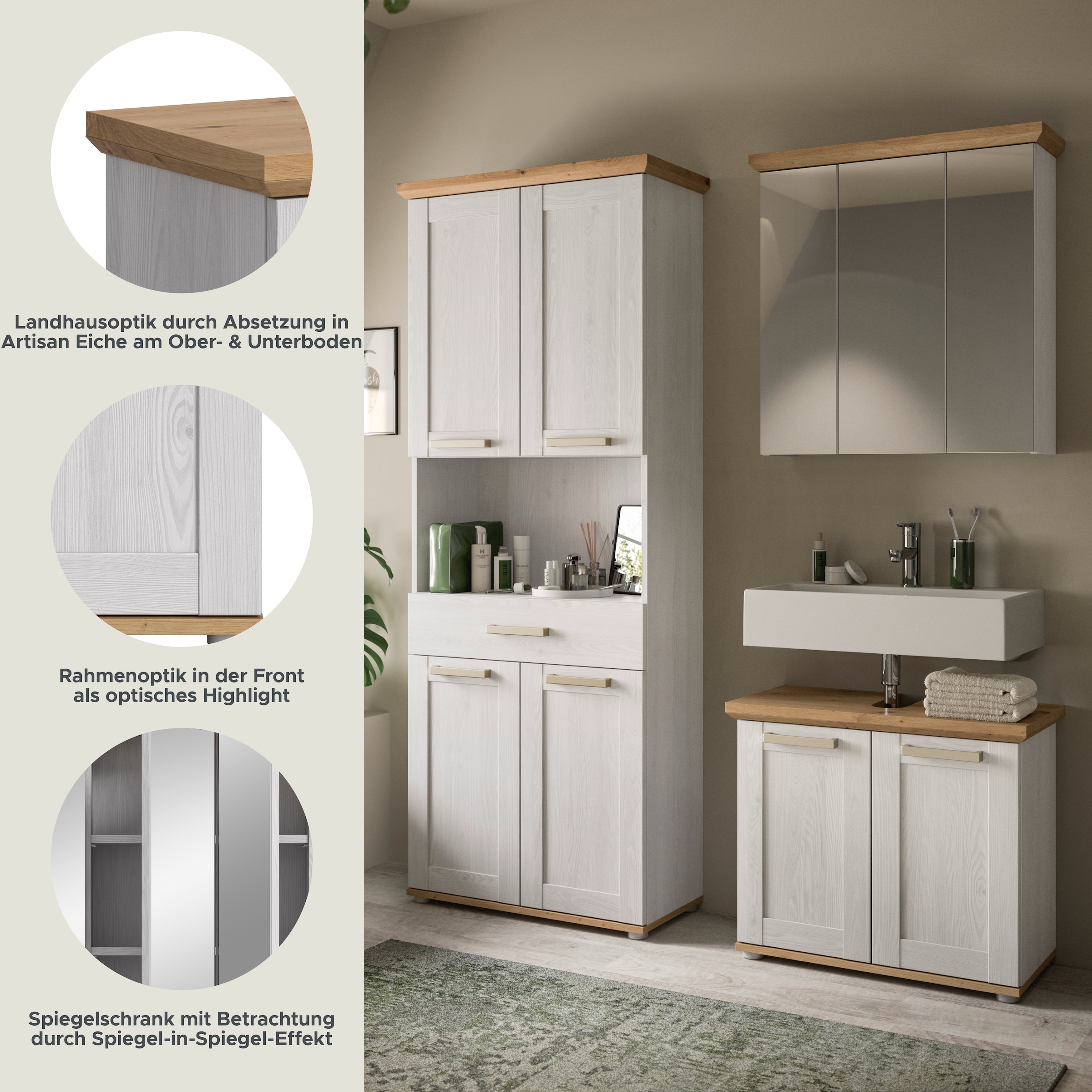 welltime Ensemble de meubles de salle de bain »COSENZA« best. aus: 1 Hochschrank, 1 Spiegelschrank, 1 Waschbeckenunterschrank, 3 cuis tlg.