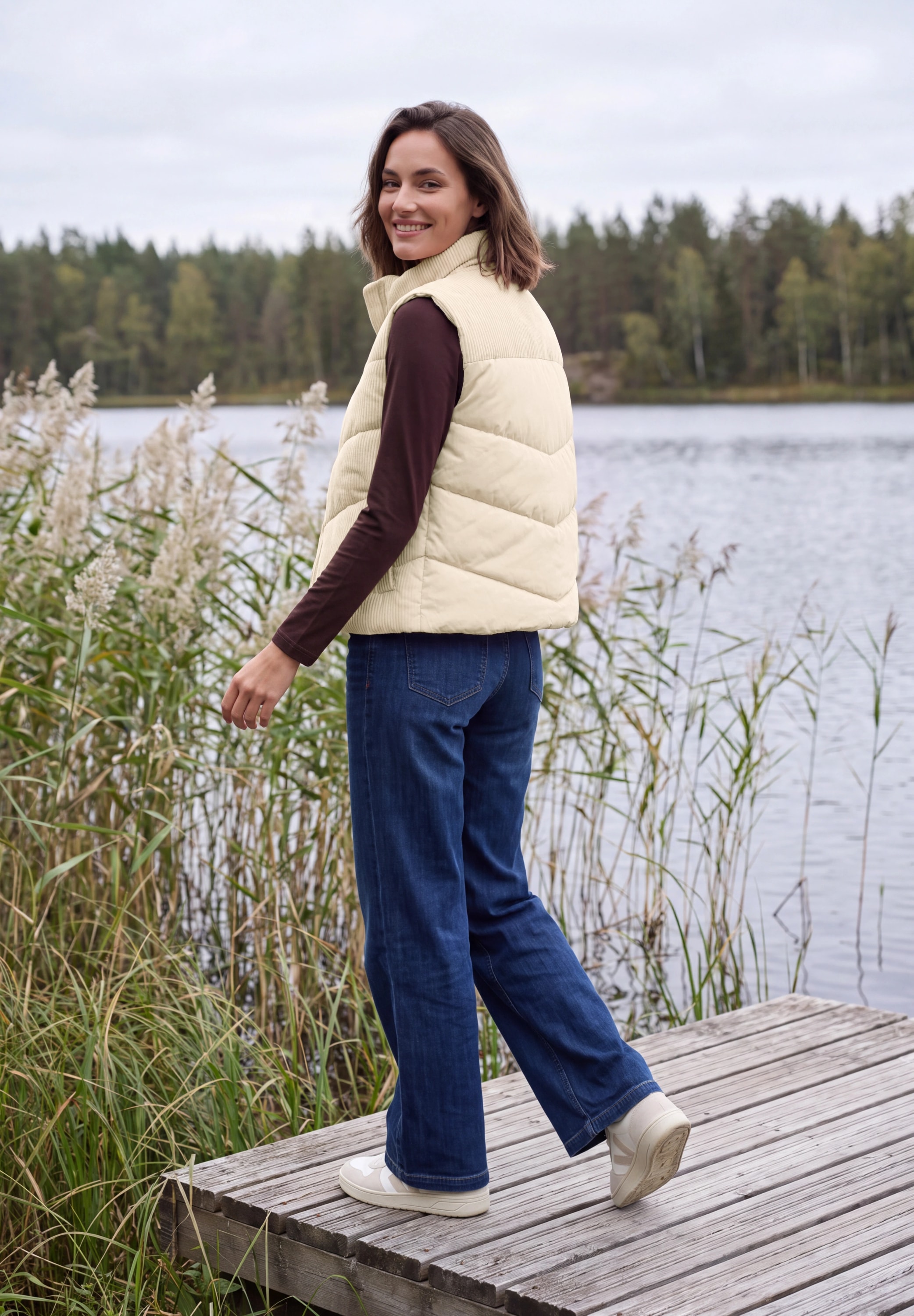 Cecil Gilet en velours côtelé mit Steppmuster und Zipper