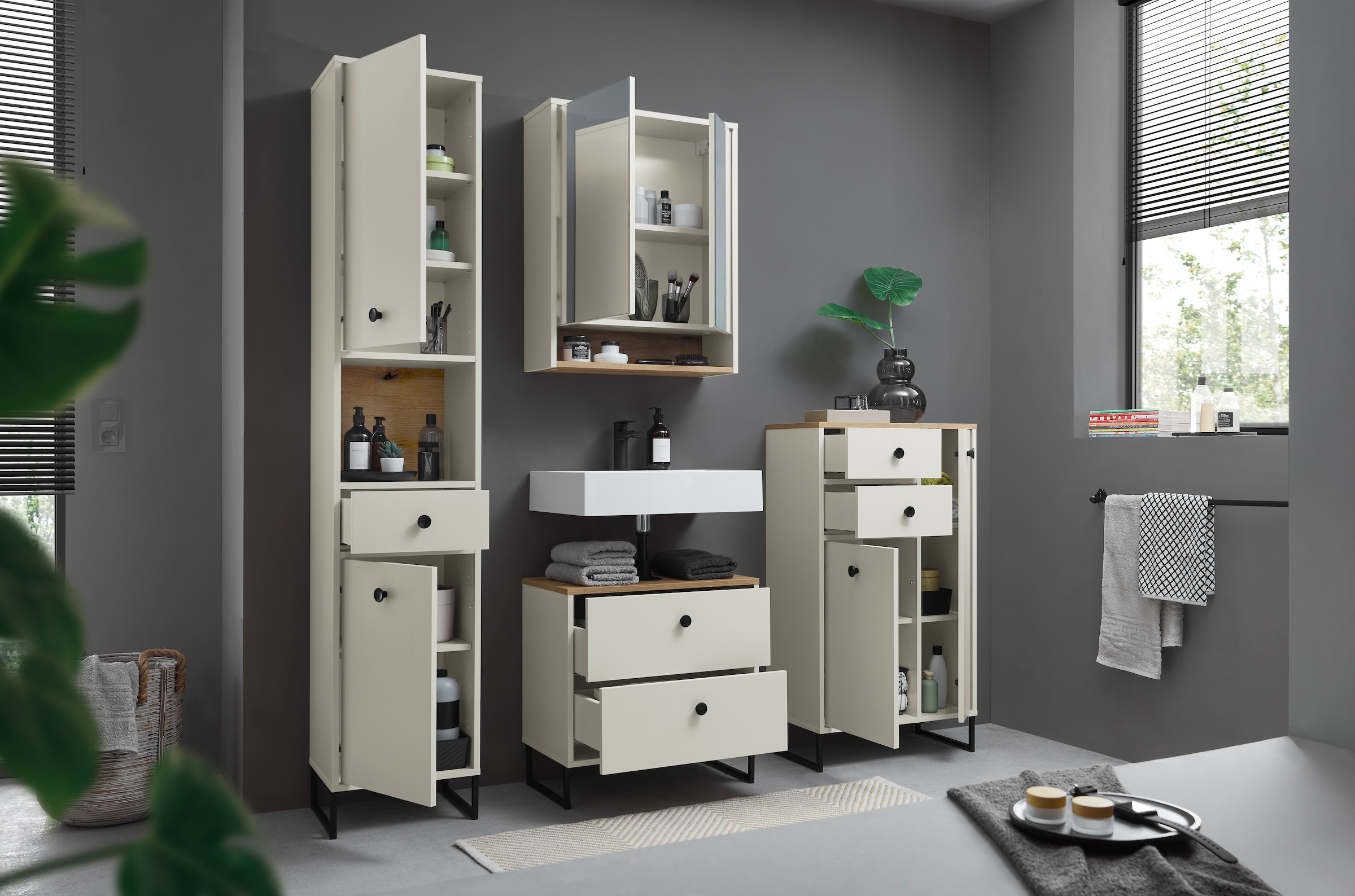 BASIC by Balculina Midischrank »Linea« 1 Stk. tlg. Breite 38cm, U-Profil Füsse, Unterflurauszug