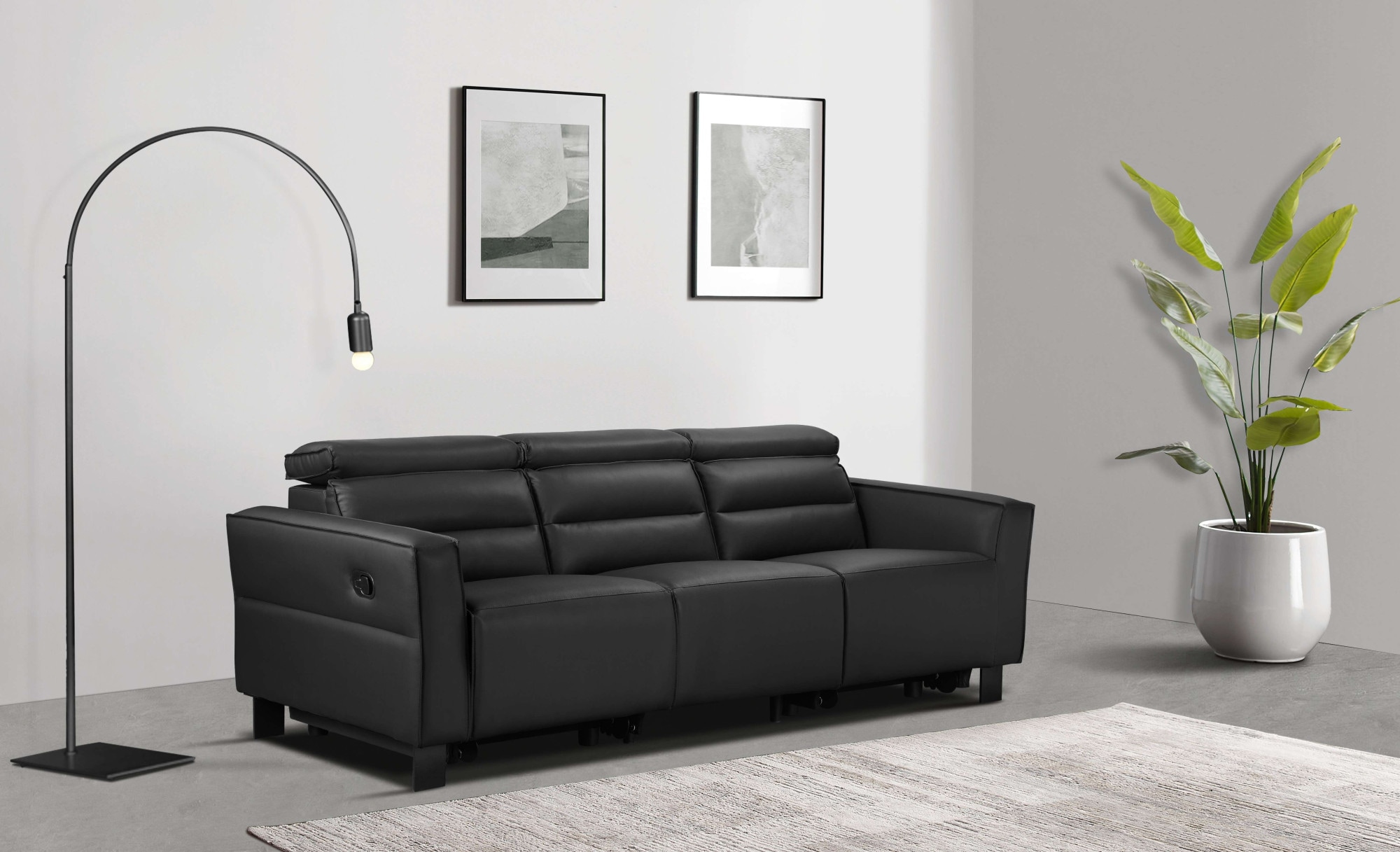 Home affaire 3-Sitzer »Carpari, 224cm, manuelle od. elektrische Relaxfunktion in 2 Sitzen« mit USB-A/C, Kopfteilverstellung, Echtleder, Kunstleder, Webstoff