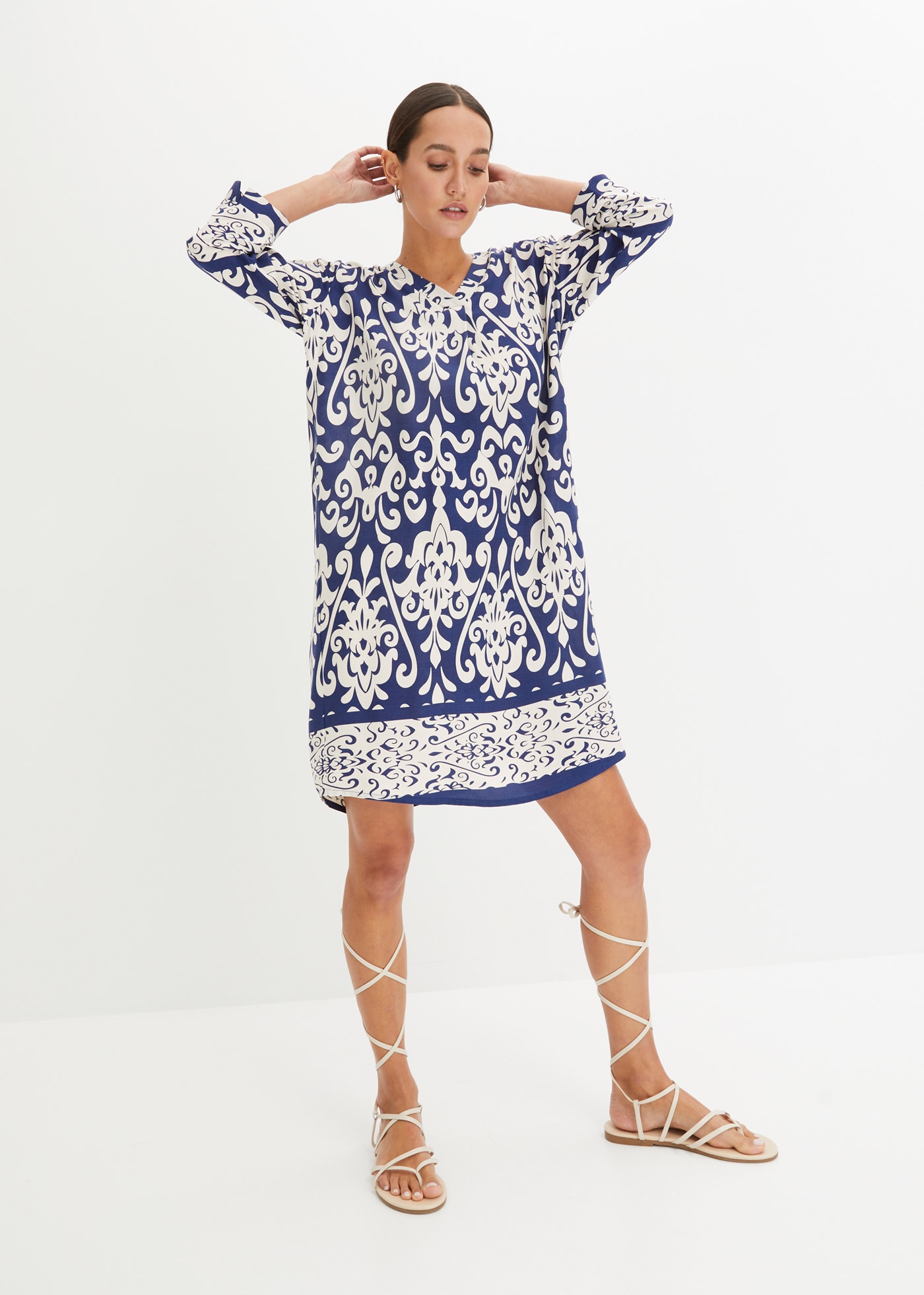 bonprix Robe tunique aus Viskose, eleganter Stil, A-Linien-Passform, 3/4-Ärmel