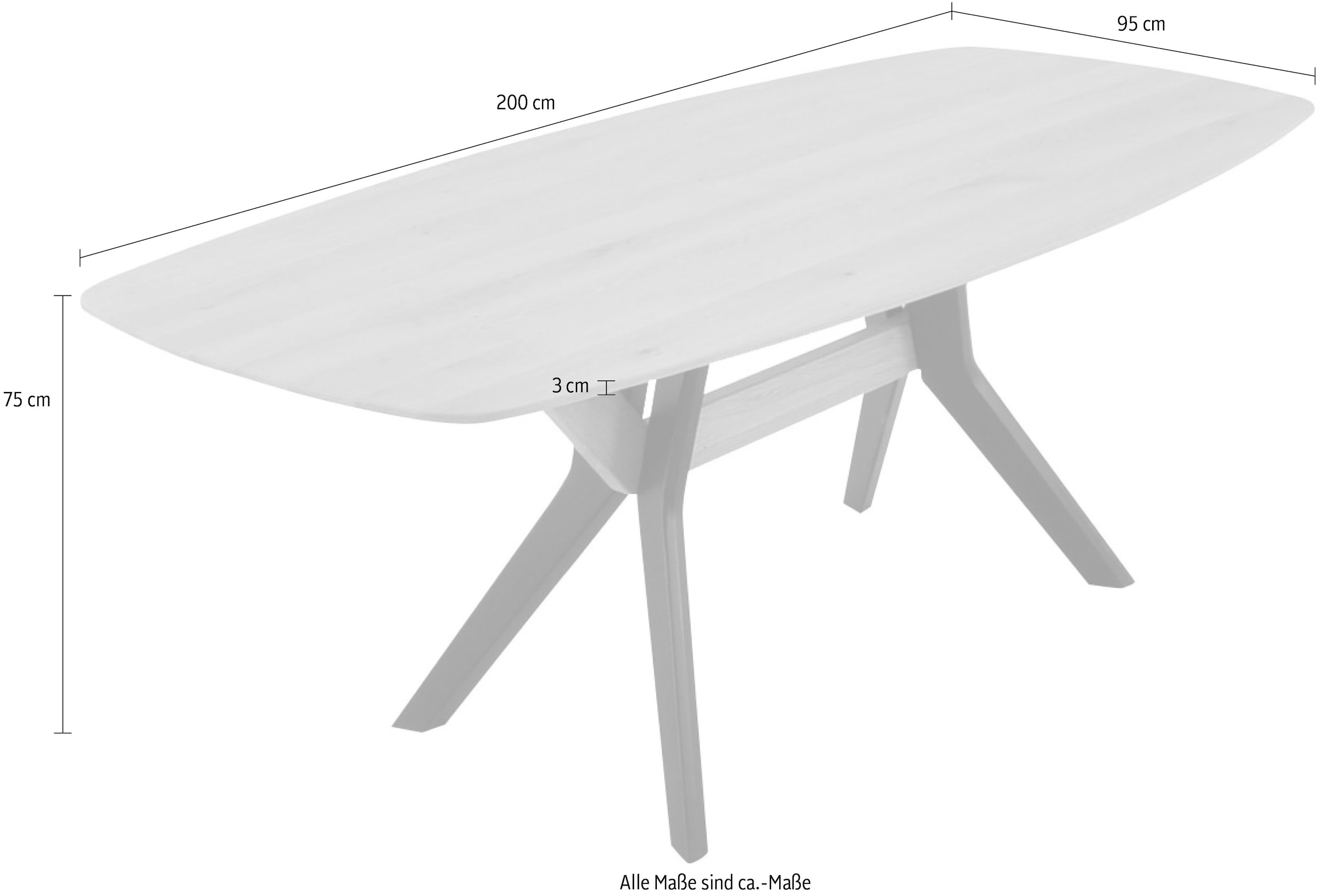 K+W Komfort & Wohnen Table de salle à manger Bois massif avec plateau de table en forme de bateau en mix de matériaux