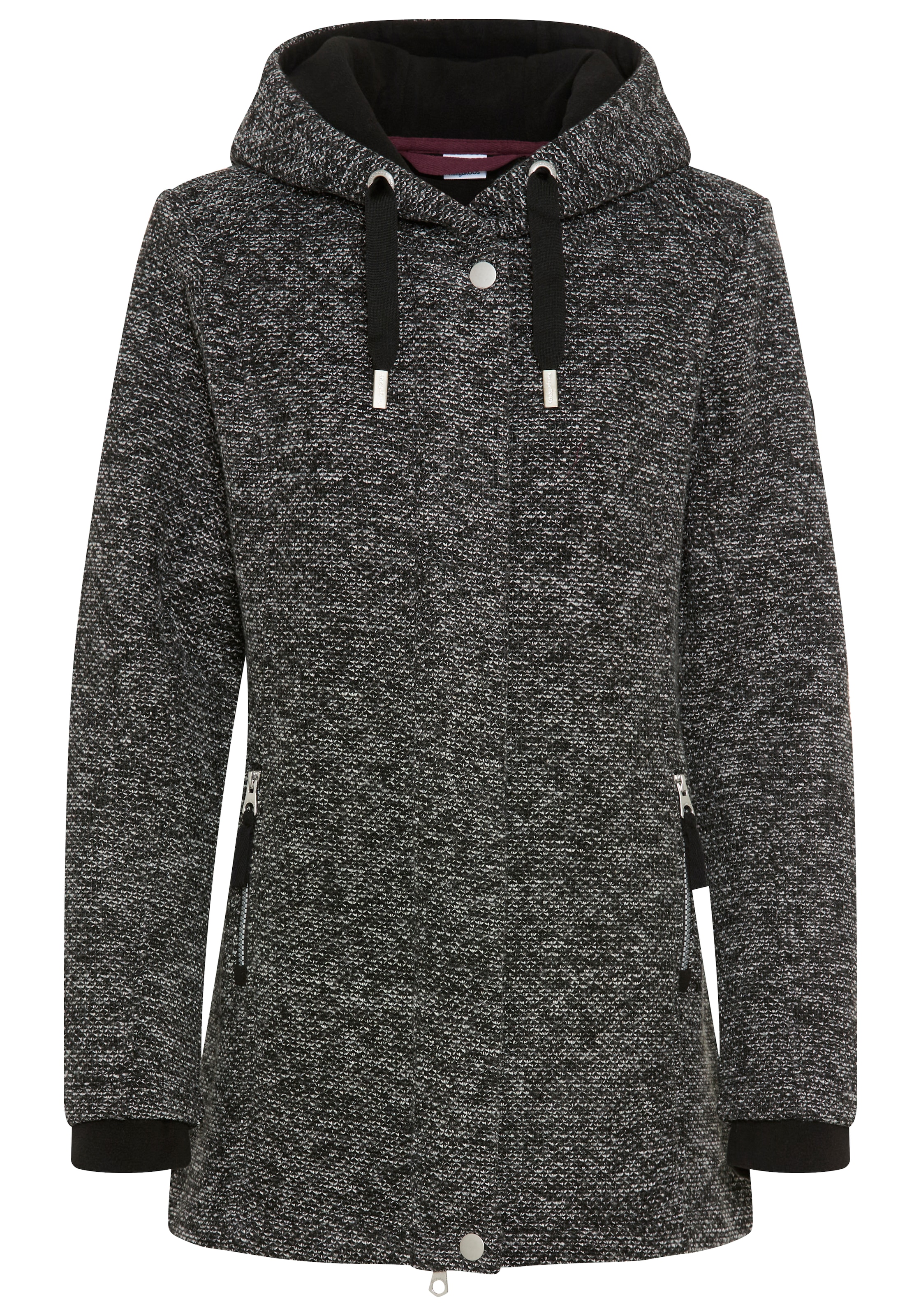 KangaROOS Strickfleecejacke mit Kapuze mit 2-Wege-Reissverschluss und Druckknöpfen, hüftbedeckend
