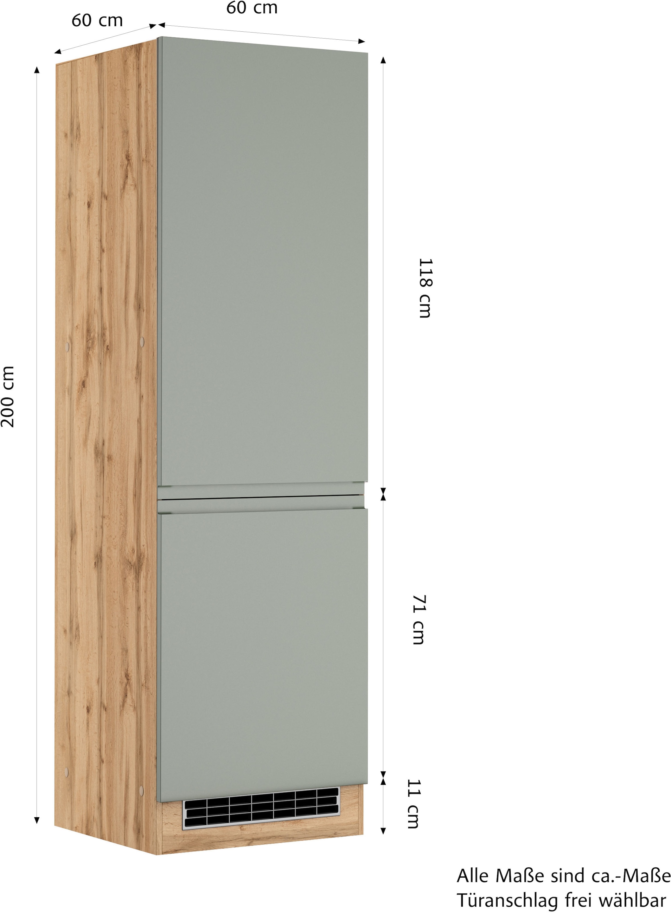 KOCHSTATION Armoire réfrigérée encastrable »KS-Virginia,neu in verbesserter Ausführung« Rangement, Softclose,  largeur 60 cm, hauteur 200 cm, niche pour réfrigérateur L/H/P : 56/178/55 cm