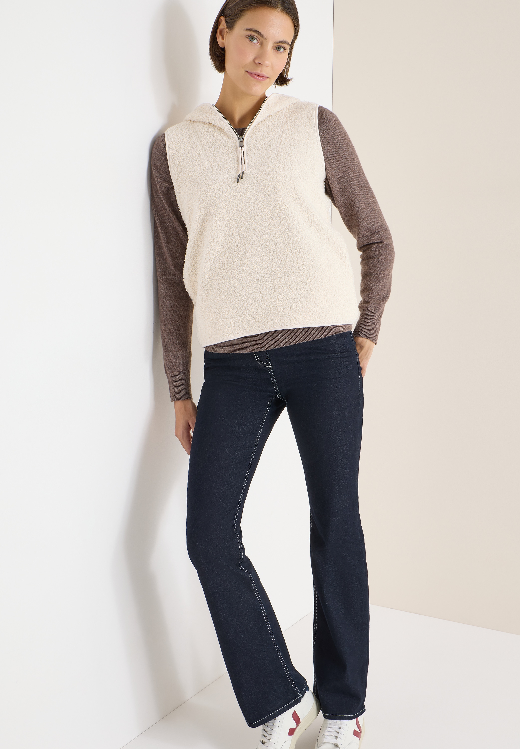 Cecil Fellweste Teddy-Weste mit Troyerkragen und Kapuze