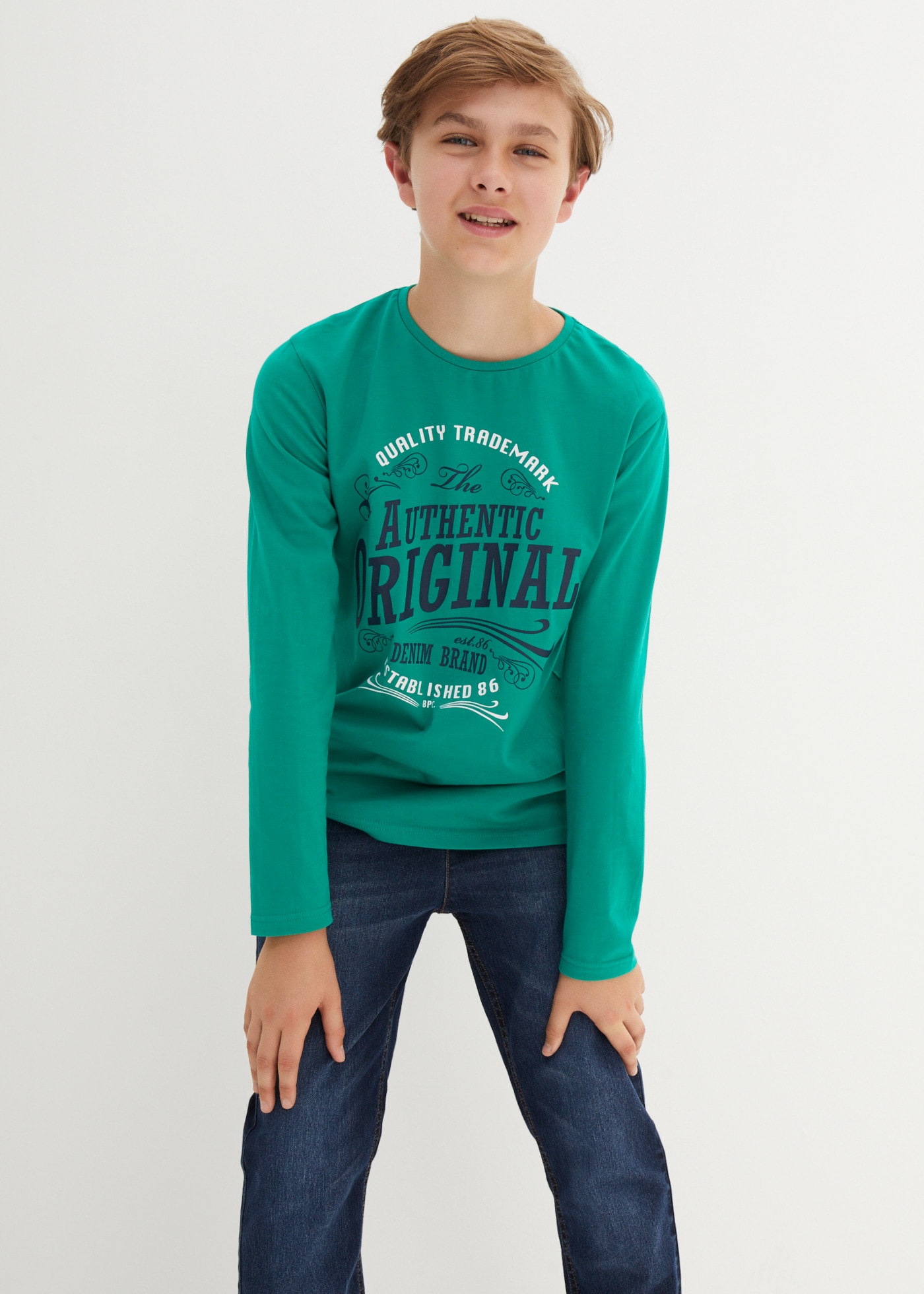 bonprix T-shirt à manches longues Paquet,  pour enfants, en coton, col rond, style décontracté