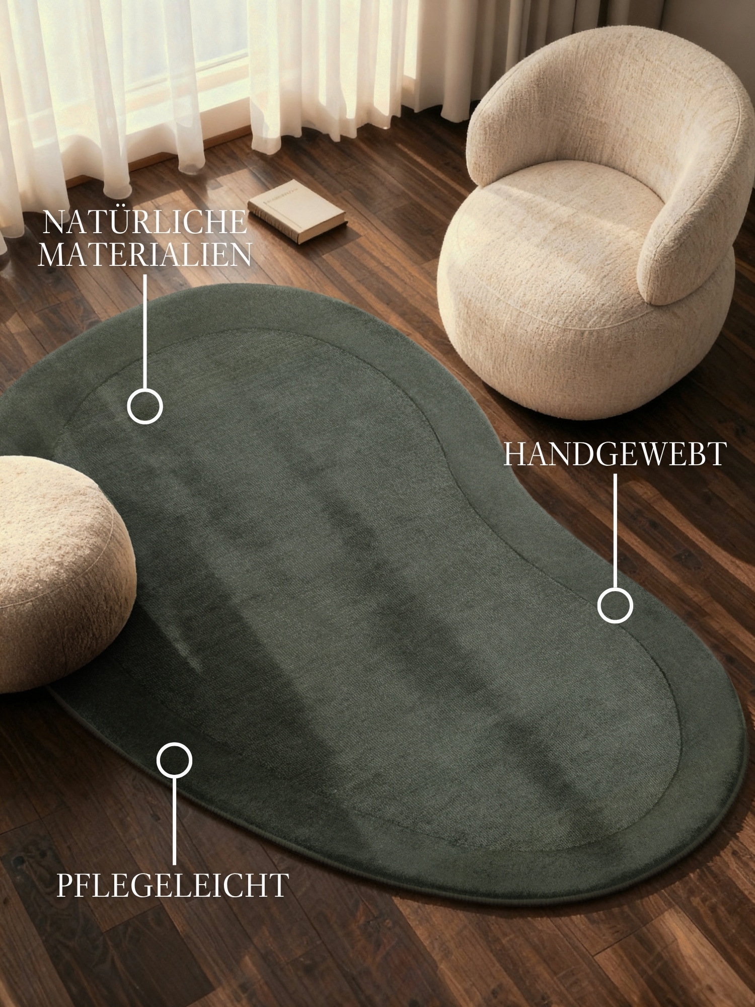 Villeroy & Boch Tapis »Wollteppich Kivi« Rectangulaire 17 mm Höhe tissé main, laine, bordure, uni, coureur, salon, organique