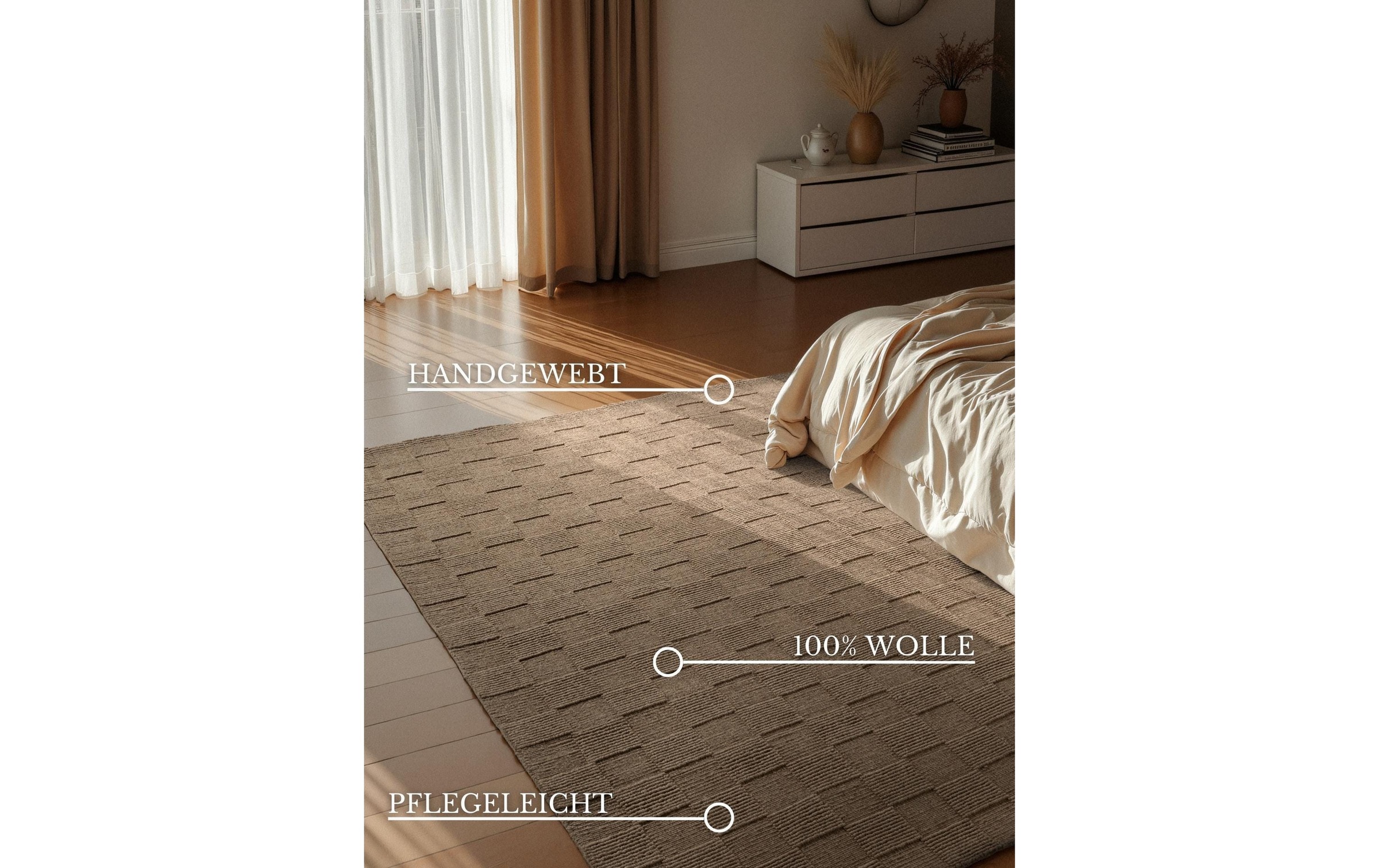 Villeroy & Boch Wollteppich »Scala« rechteckig 10 mm Höhe Handgewebt, Wolle, Kariert, Natur, 3D-Struktur, Karo, Wohnzimmer