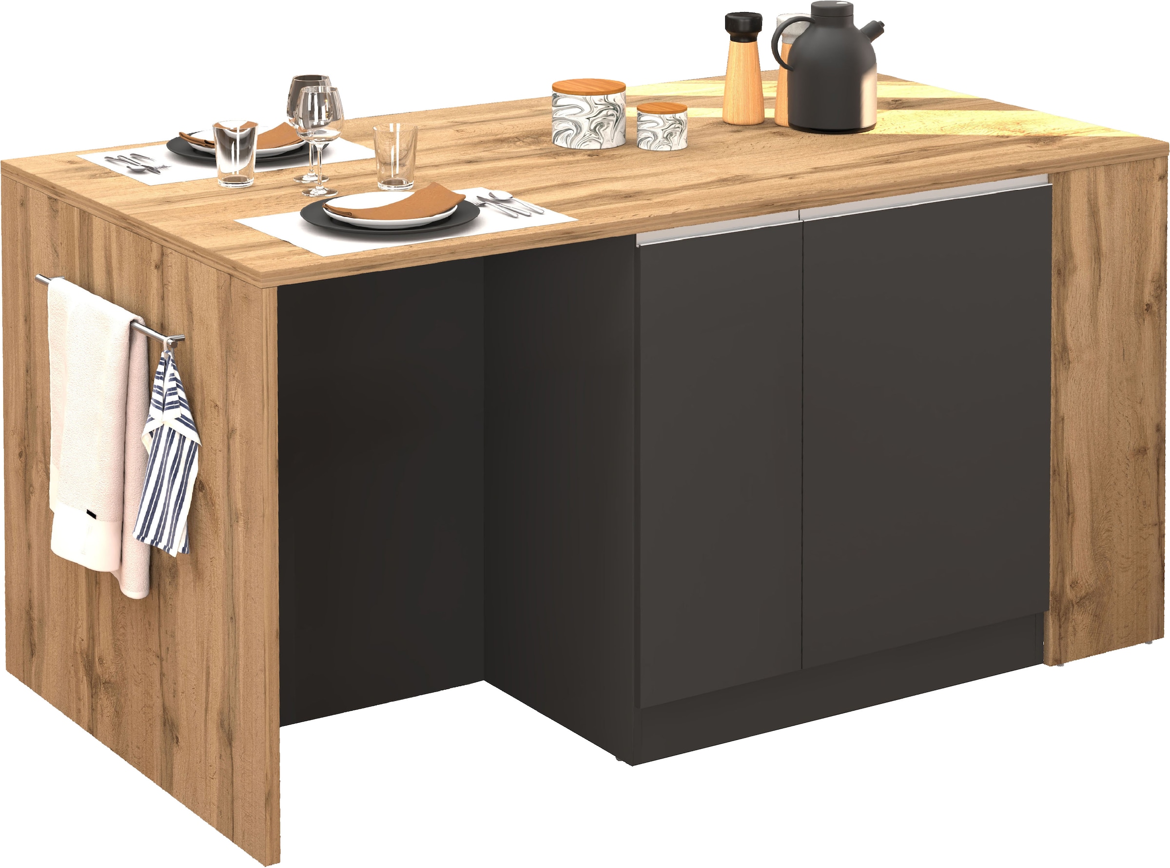 KOCHSTATION Ilot de cuisine »KS-Sole, Kochinsel, Küchenarbeitsblock, Arbeitsinsel, Made in Italy« Breite 167,5 cm, 2 Apothekerauszüge, 2 Essplätze, 1 offenes Regal