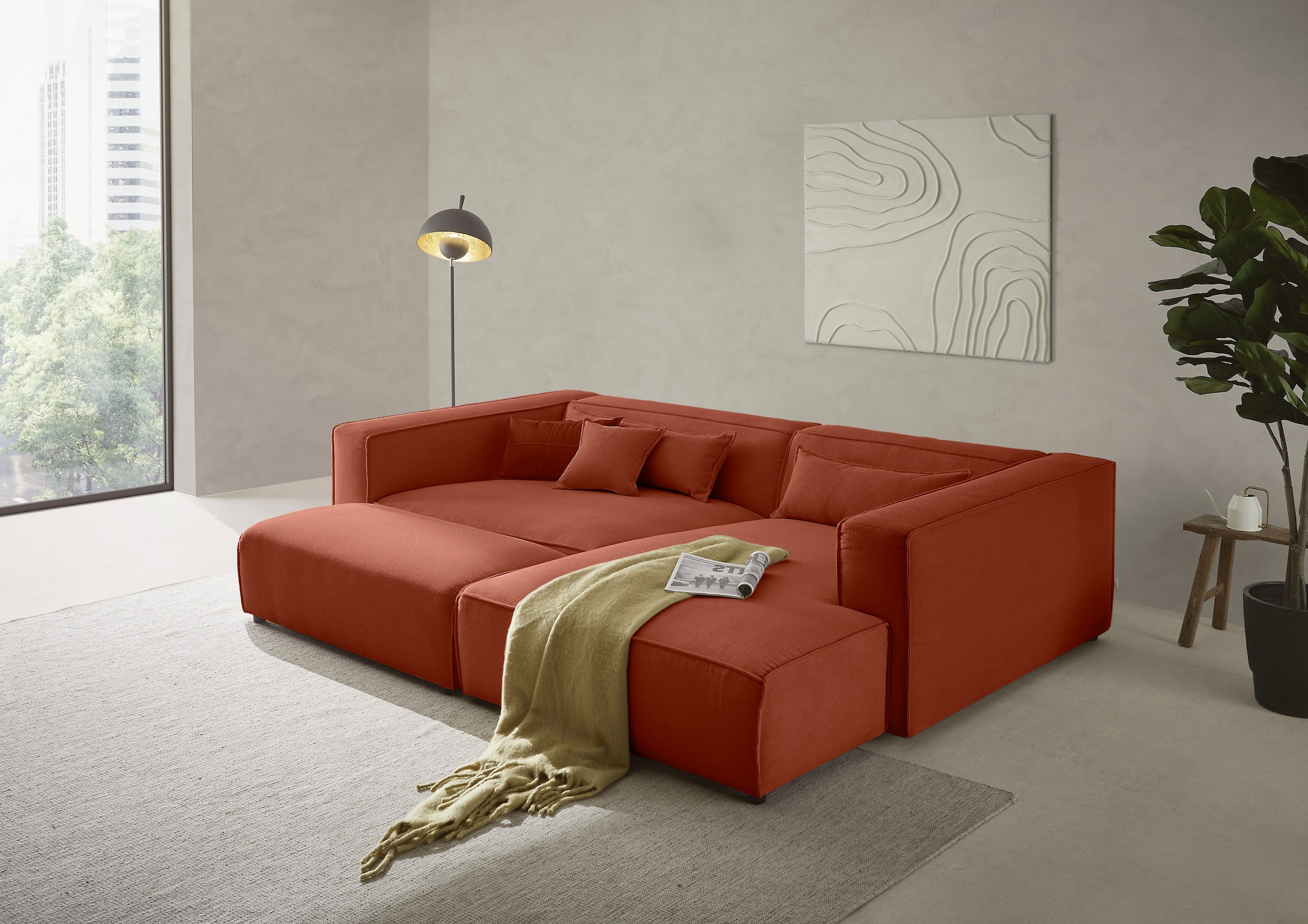 LeGer Home by Lena Gercke Canapé d'angle »PIARA XXL Struktur, L-Form, Schlaffunktion« tabouret réglable en canapé-lit (connecteur crocodile), assise profonde