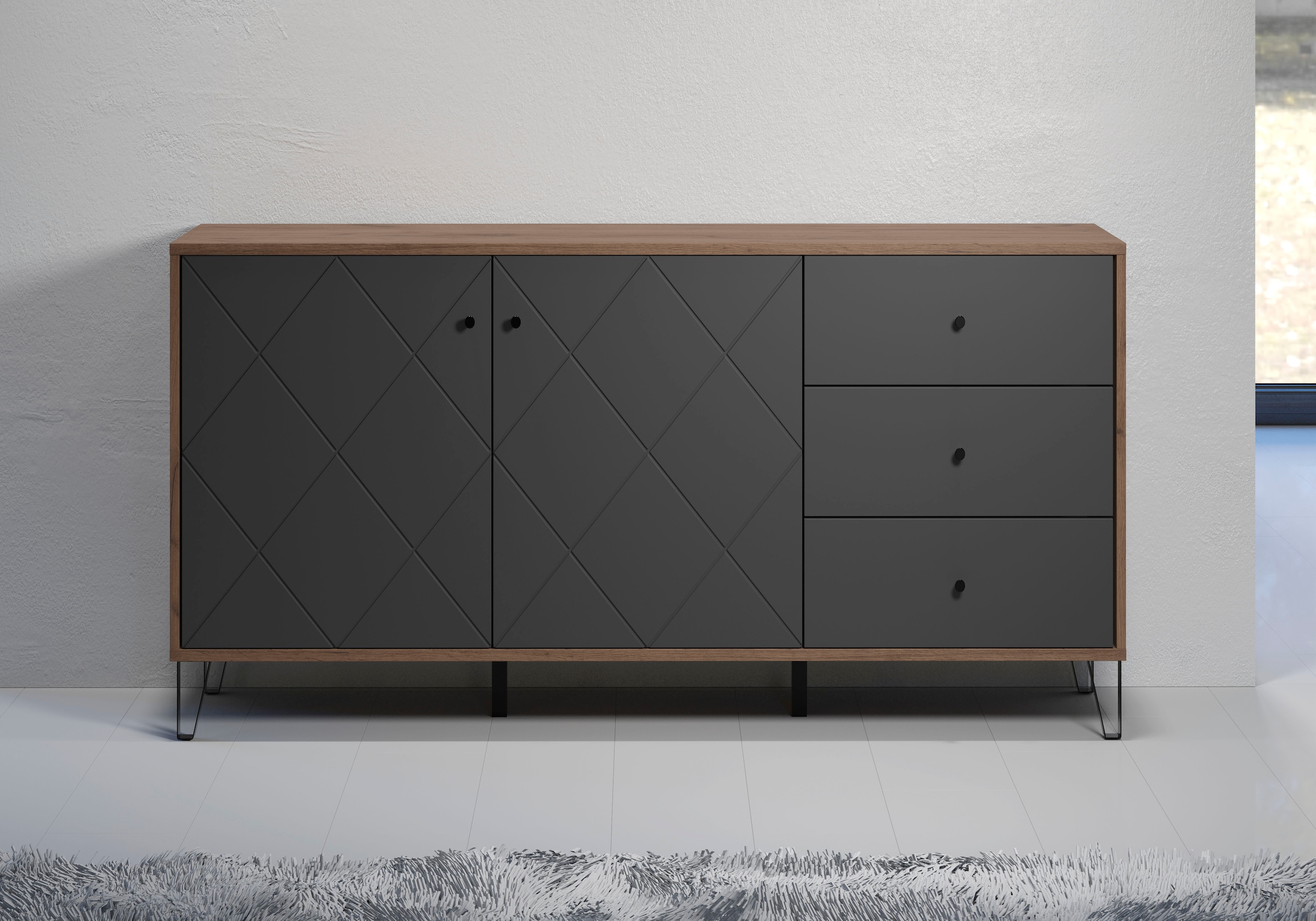 Home affaire Buffet »Molveno« 1 cuis tlg. Sideboard, 2 Türen, 3 Schubkasten & Soft-Close - (B/T/H) 183/40/76 cm