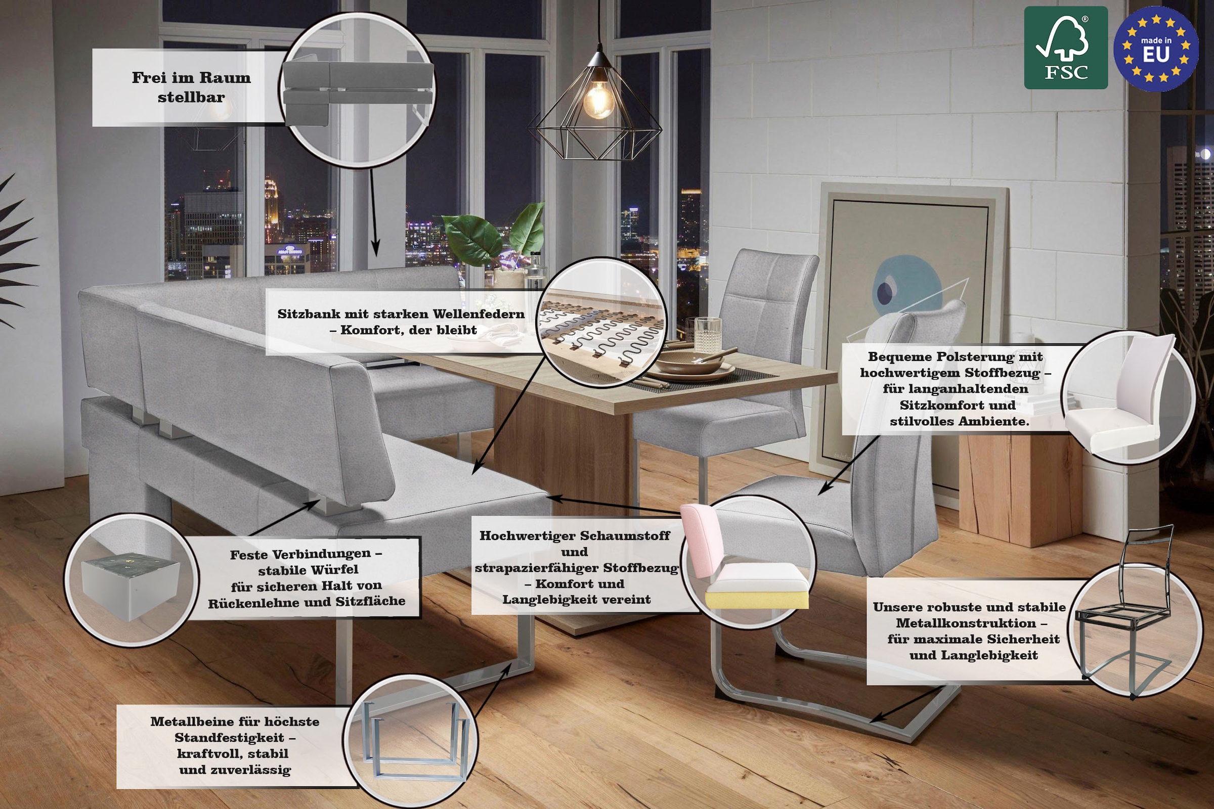Home affaire Banc d'angle »Rab« in 2 Breiten (180 oder 200 cm), Bezug in verschiedenen Qualitäten