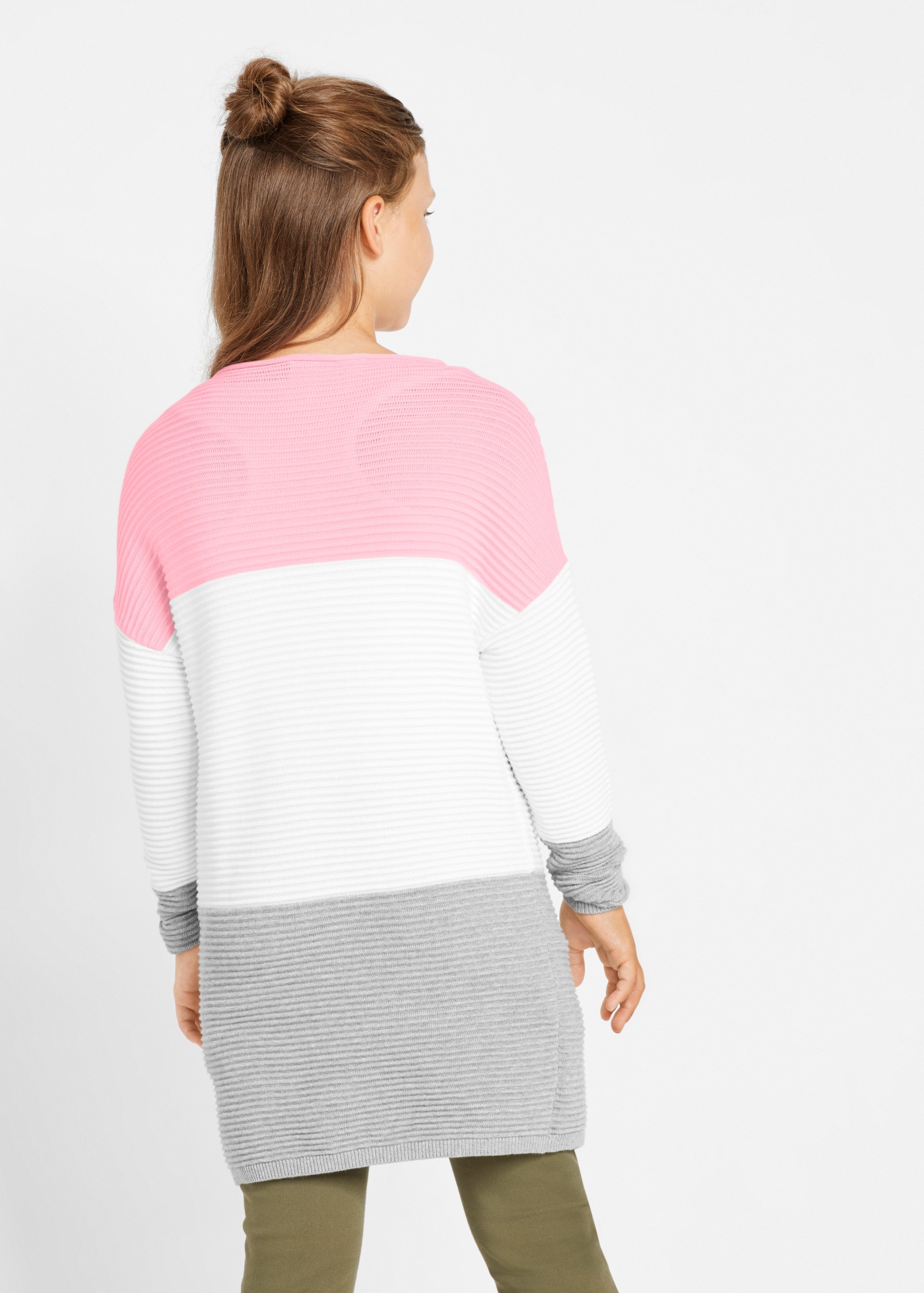 bonprix Pull long für Mädchen, mit Blockstreifen, Regular Fit