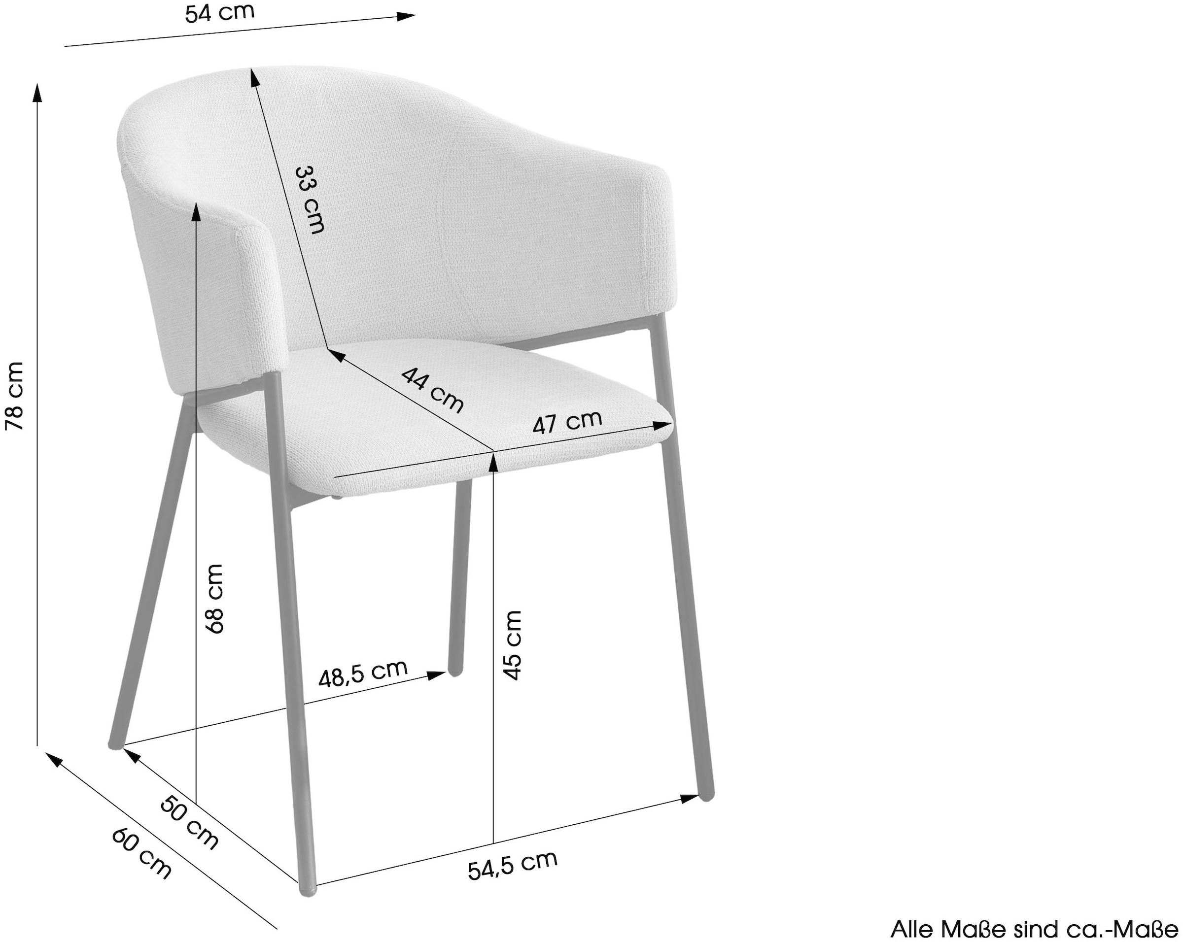 byLIVING Chaise de salle à manger »YORK« (Ensemble) 2 cuisStrukturstoff in beige, bis 110 kg, Schaumstoff, 4-Fussgestell