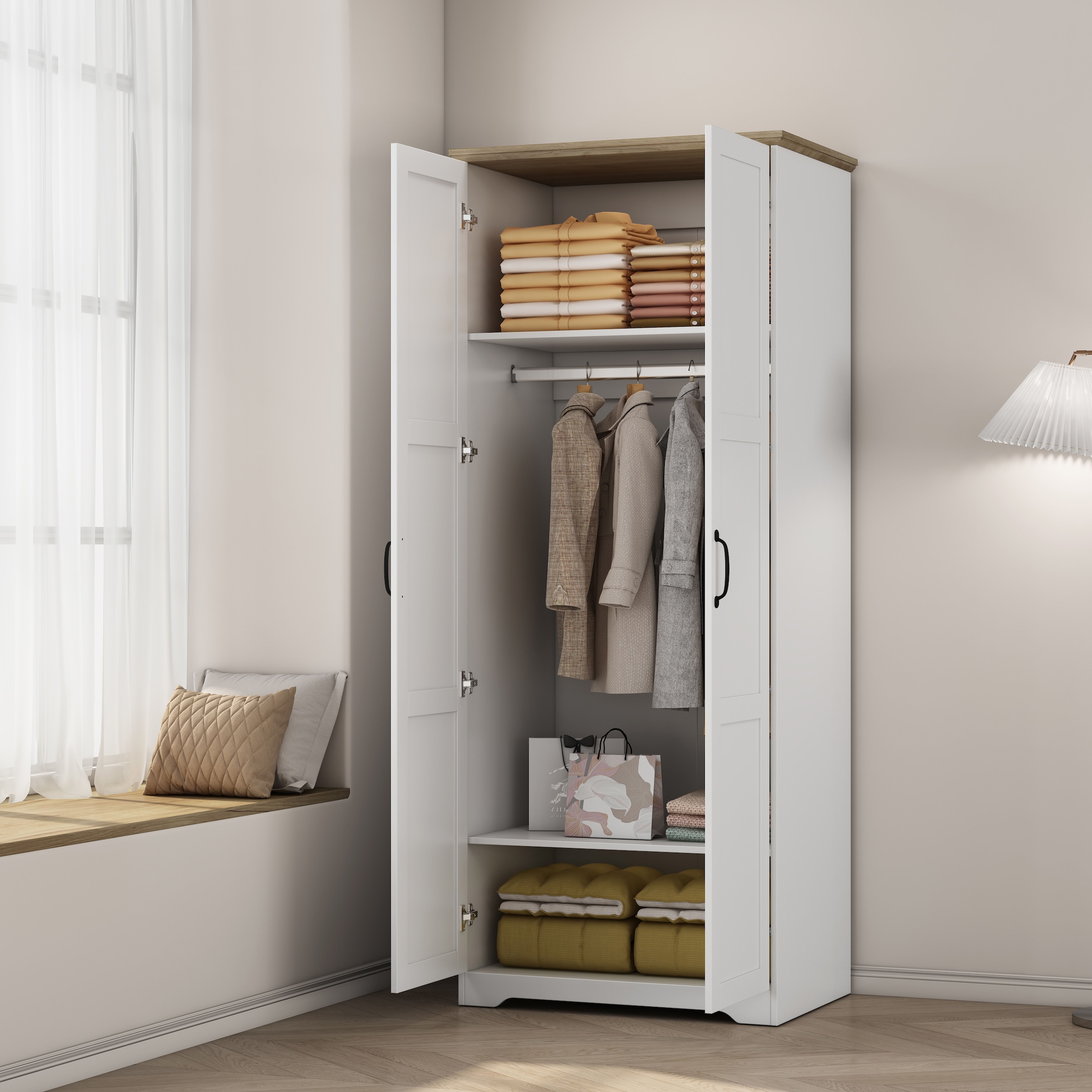 GOODproduct Armoires à vêtements »Emmilia Schrank Schlafzimmerschrank im Landhaus Design« Landhaus Schrank mit  2 Türen in Breite 82,7cm, Höhe 2m