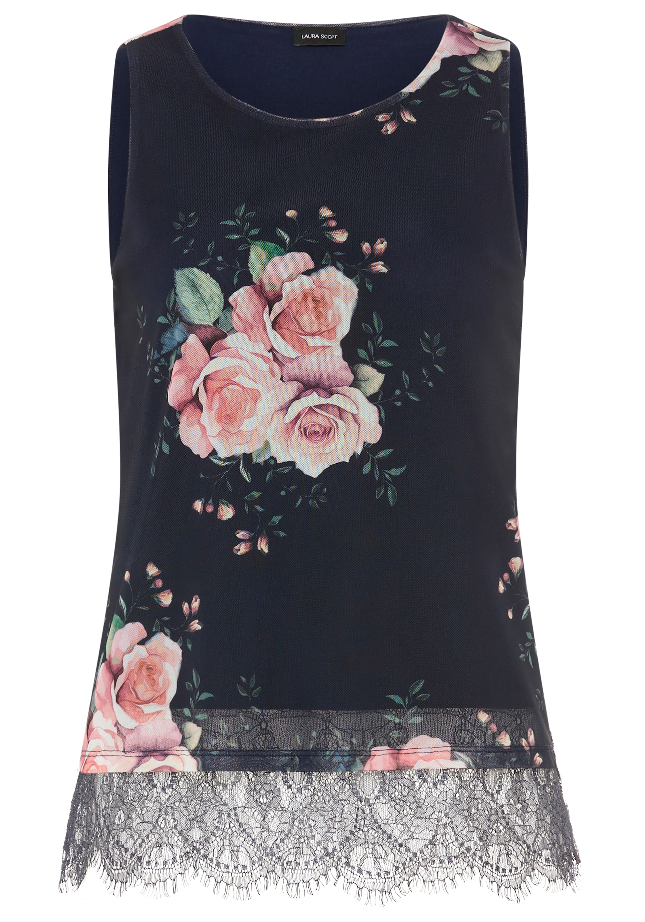 Laura Scott Top chemisier en mesh doux avec dentelle, à fleurs