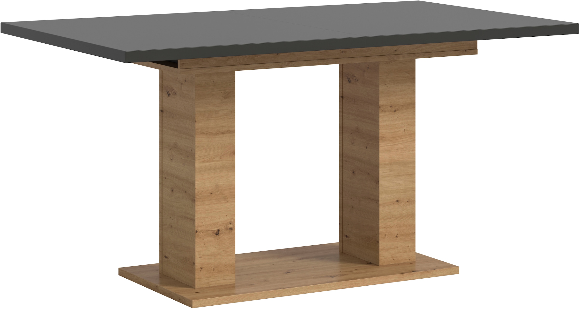 Home affaire Esstisch »Motus, ausziehbar 150 -190 cm, inklusive 40 cm Einlegeplatte« Set, 1 Stk. tlg. Doppelsäulengestell mit Bodenplatte, Tisch, Esstisch, Küche