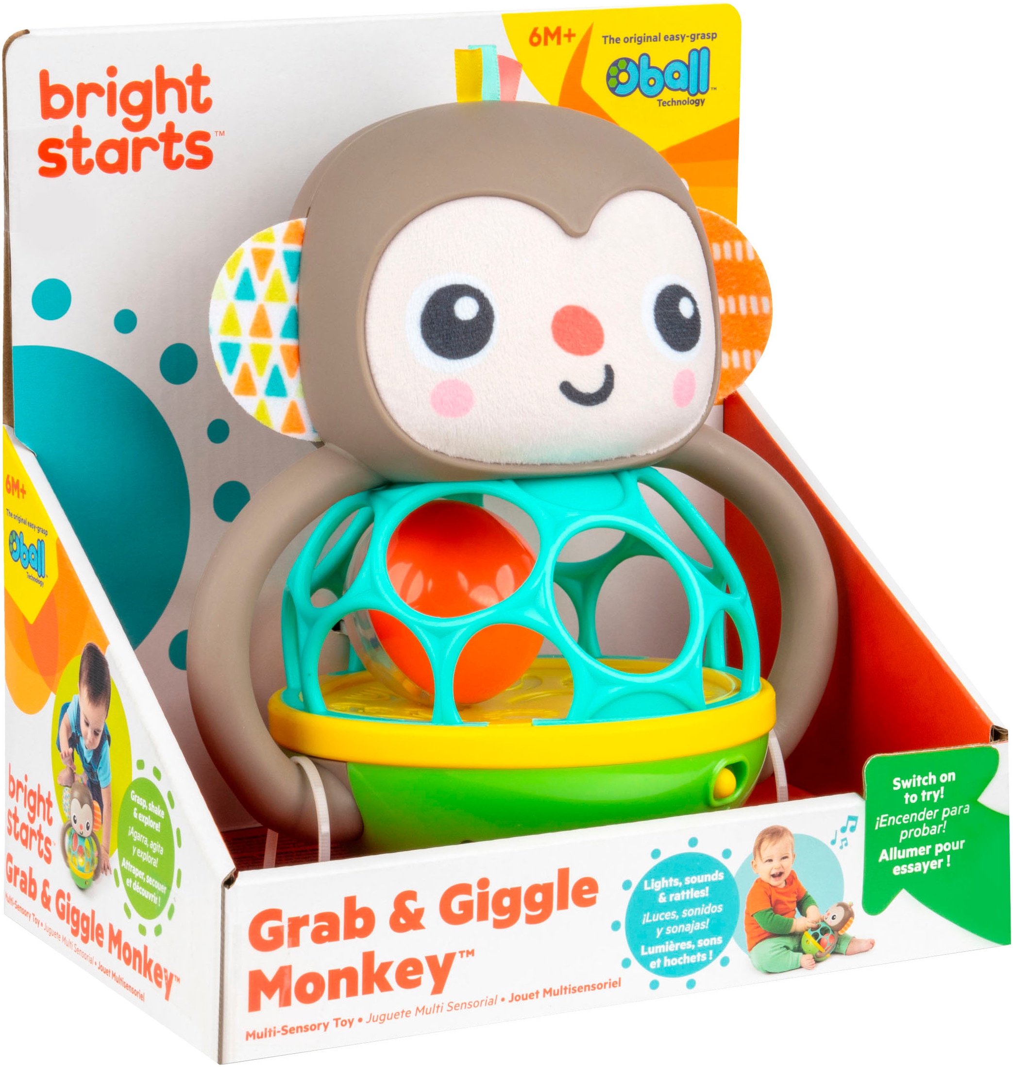 Bright Starts Greifspielzeug »Grab & Giggle Monkey™ Multi-Sensory Toy« mit Sound
