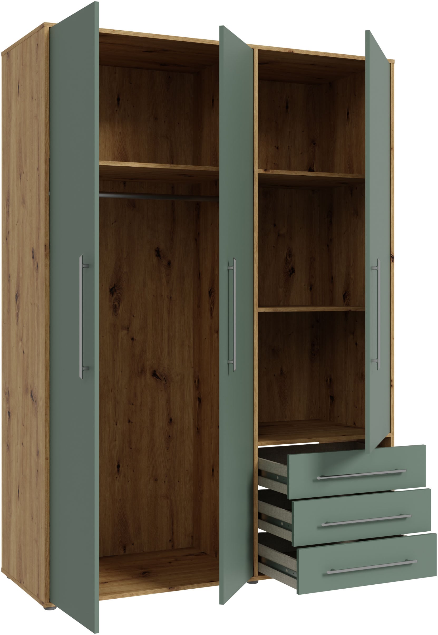 FORTE Armoire à portes battantes »Kleiderschrank,zeitloses Design,3 türig« beaucoup d'espace de rangement, tiroirs, poignées en barre, Made in Europe