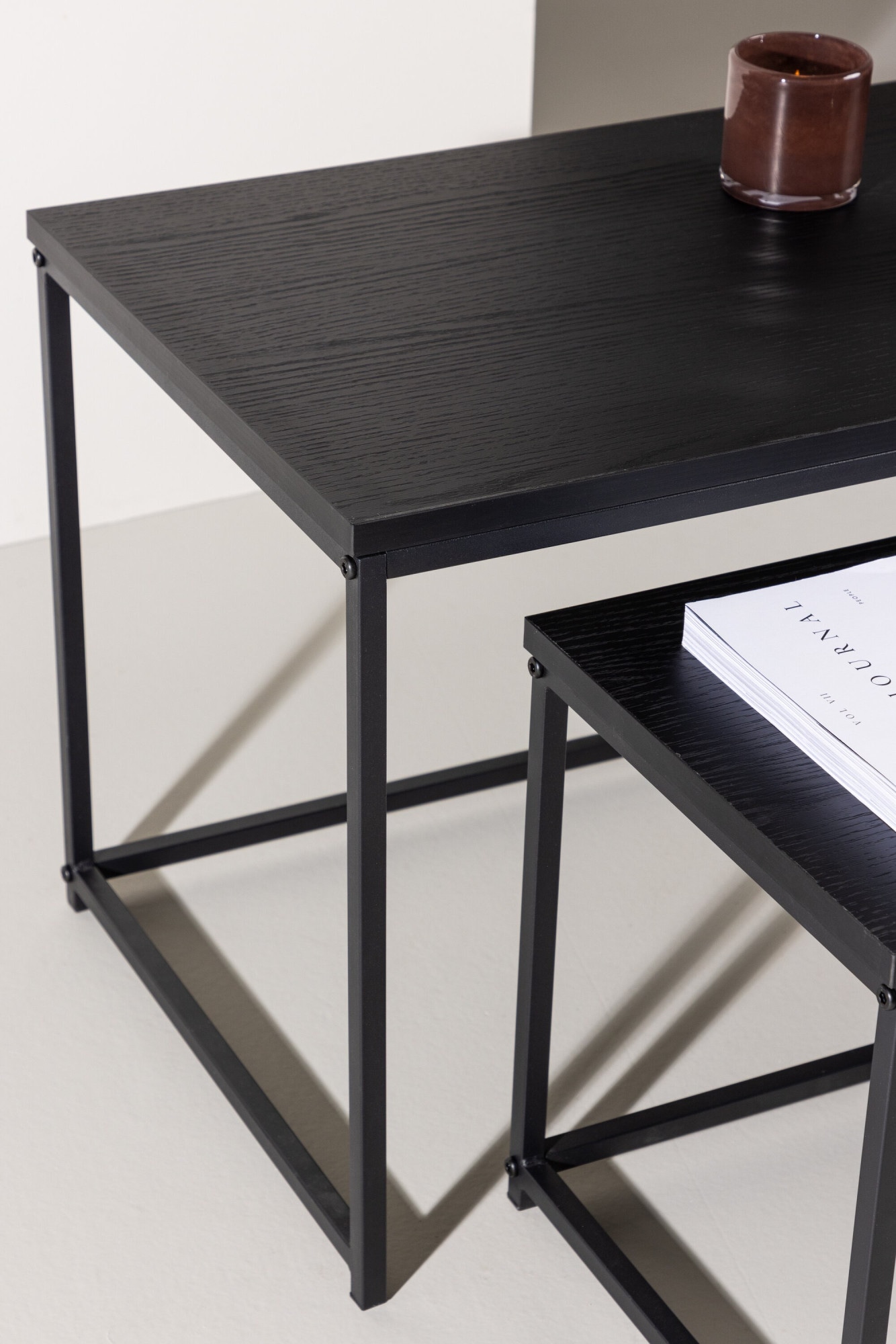 Venture Home Table basse »Staal, 2-tlg Couchtisch-Set 100 × 43 cm in Schwarz, kombinierbar« Ensemble, 2 cuis tlg. ensemble table basse, MDF, pieds en acier, noir, rectangulaire, flexible