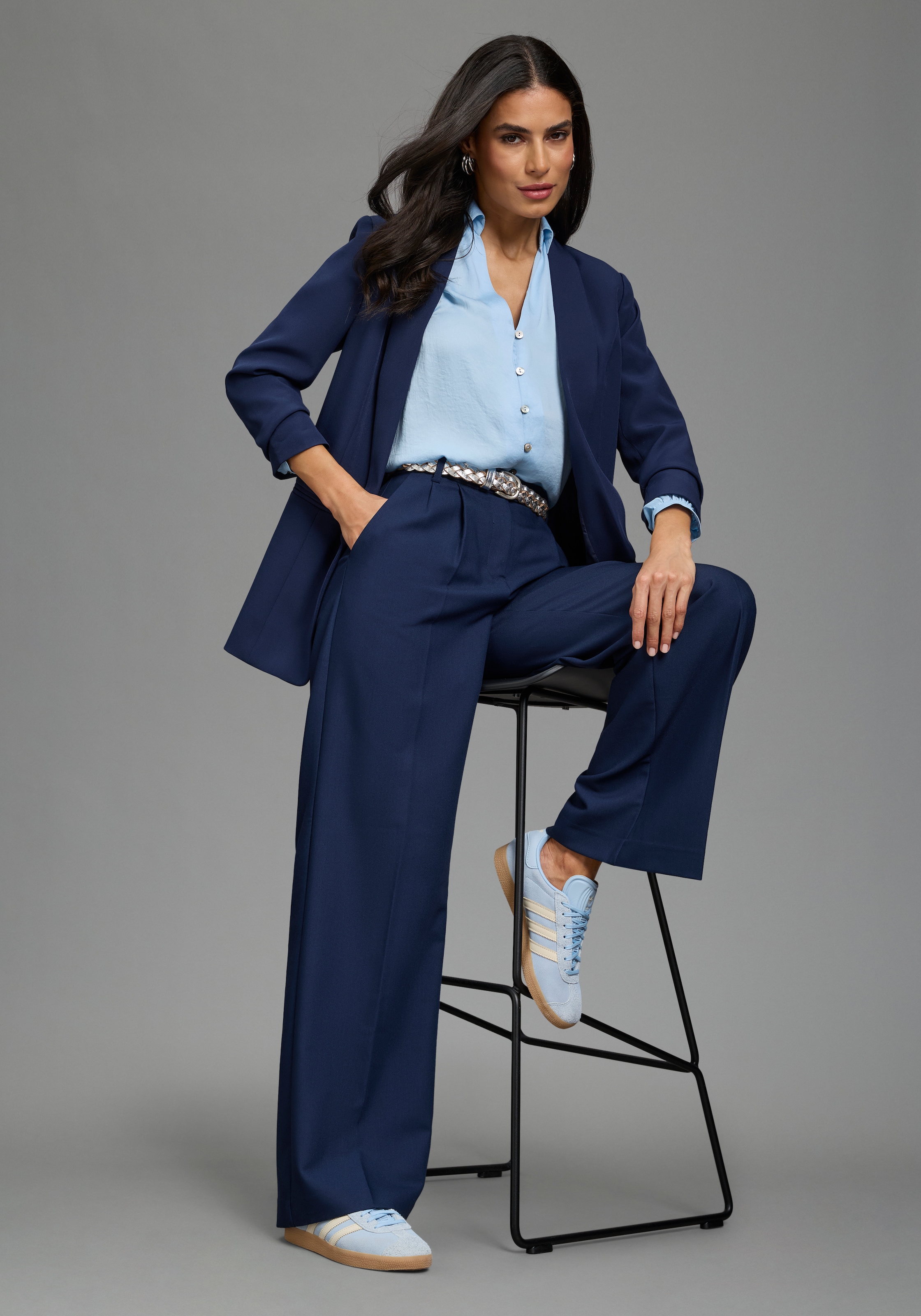 Laura Scott Klassische Bluse in crinkle Optik, für einen leichten Knitter-Effekt, bügelfrei