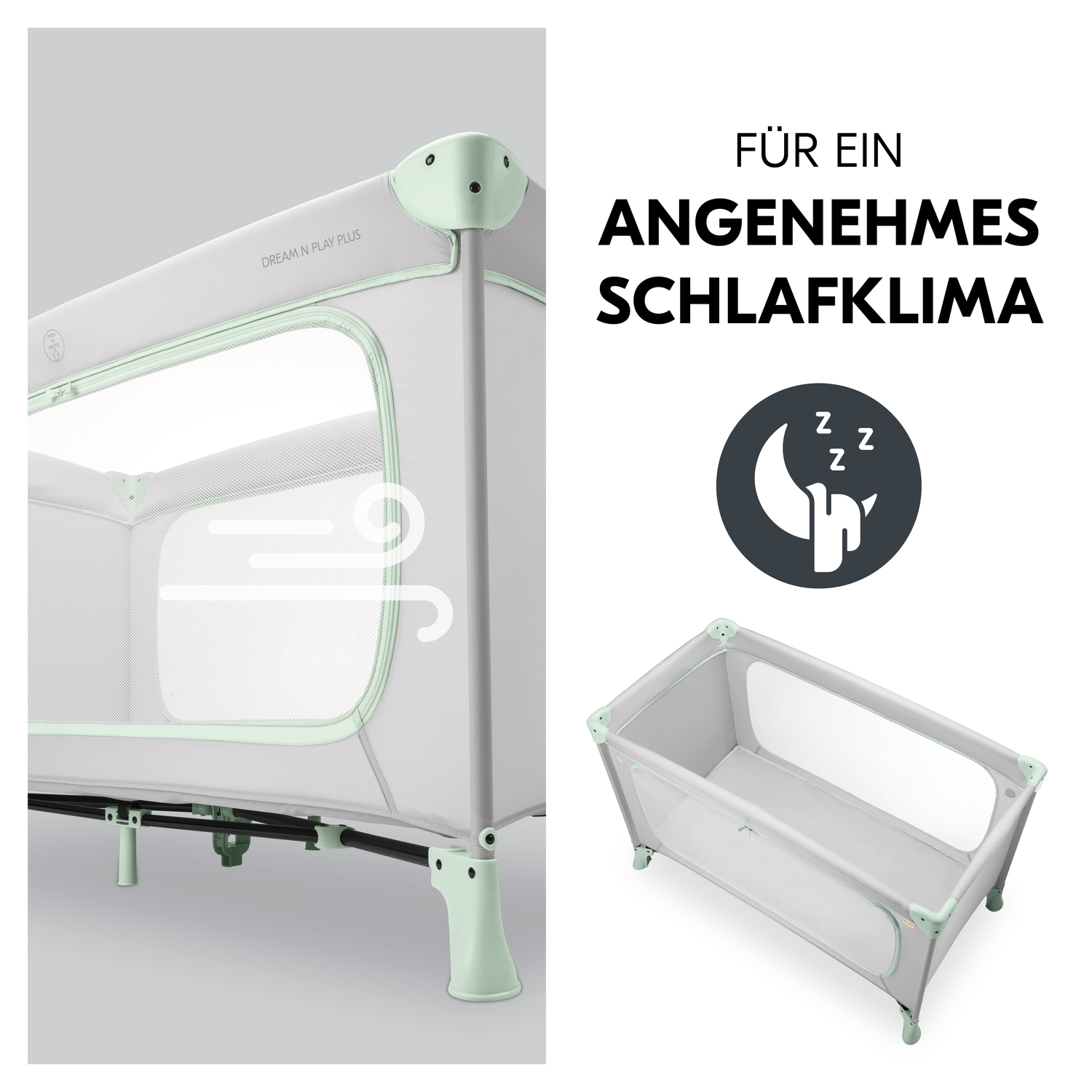 Hauck Baby-Reisebett »Dream N Play Plus, Dusty Mint« Vorderausstieg