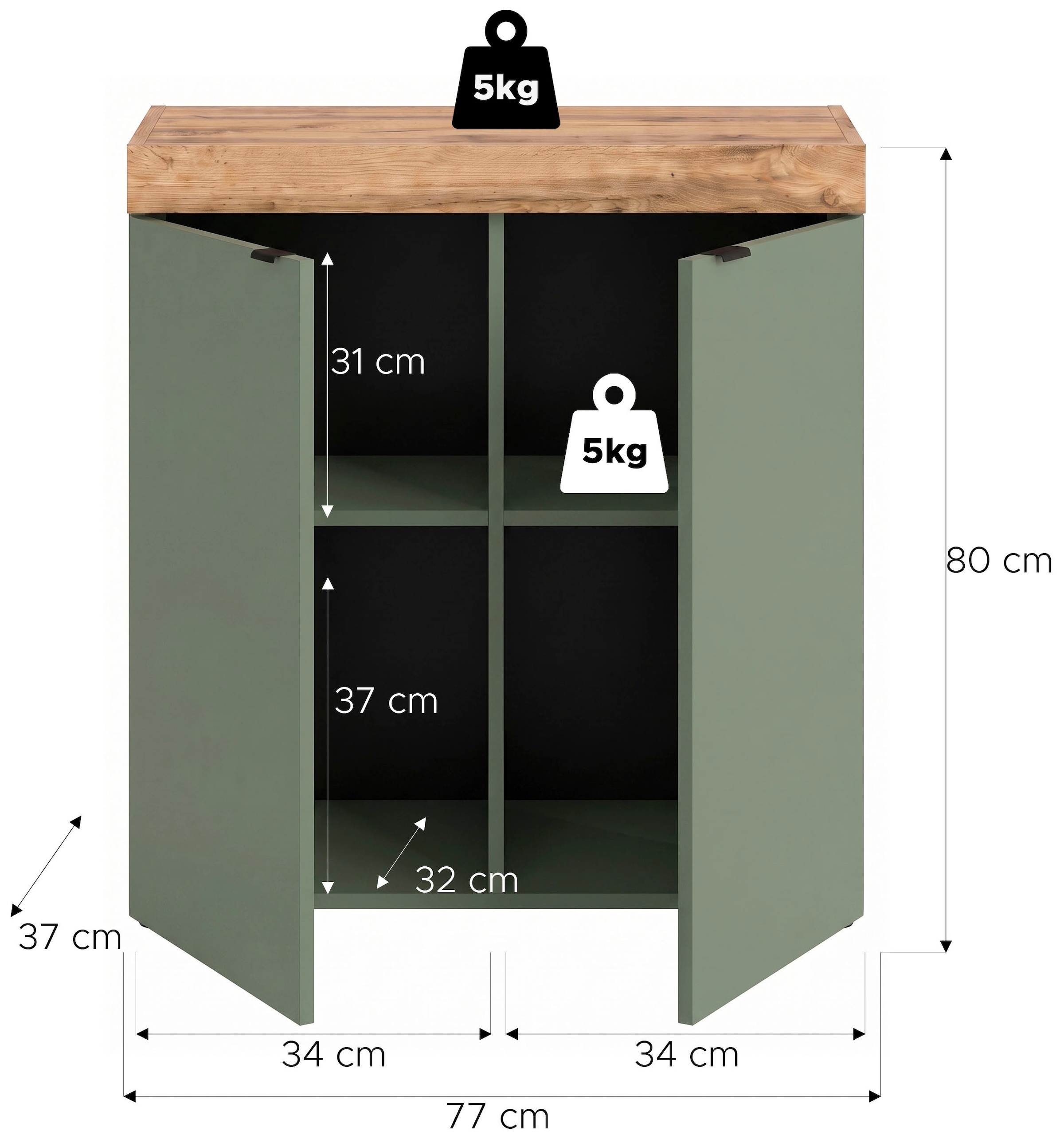 GOODproduct Commode »MAMBO II, Breite 77 cm, 2 Türen, 2 Einlegeböden« 1 cuis tlg. Commode, buffet, salon, chambre à coucher