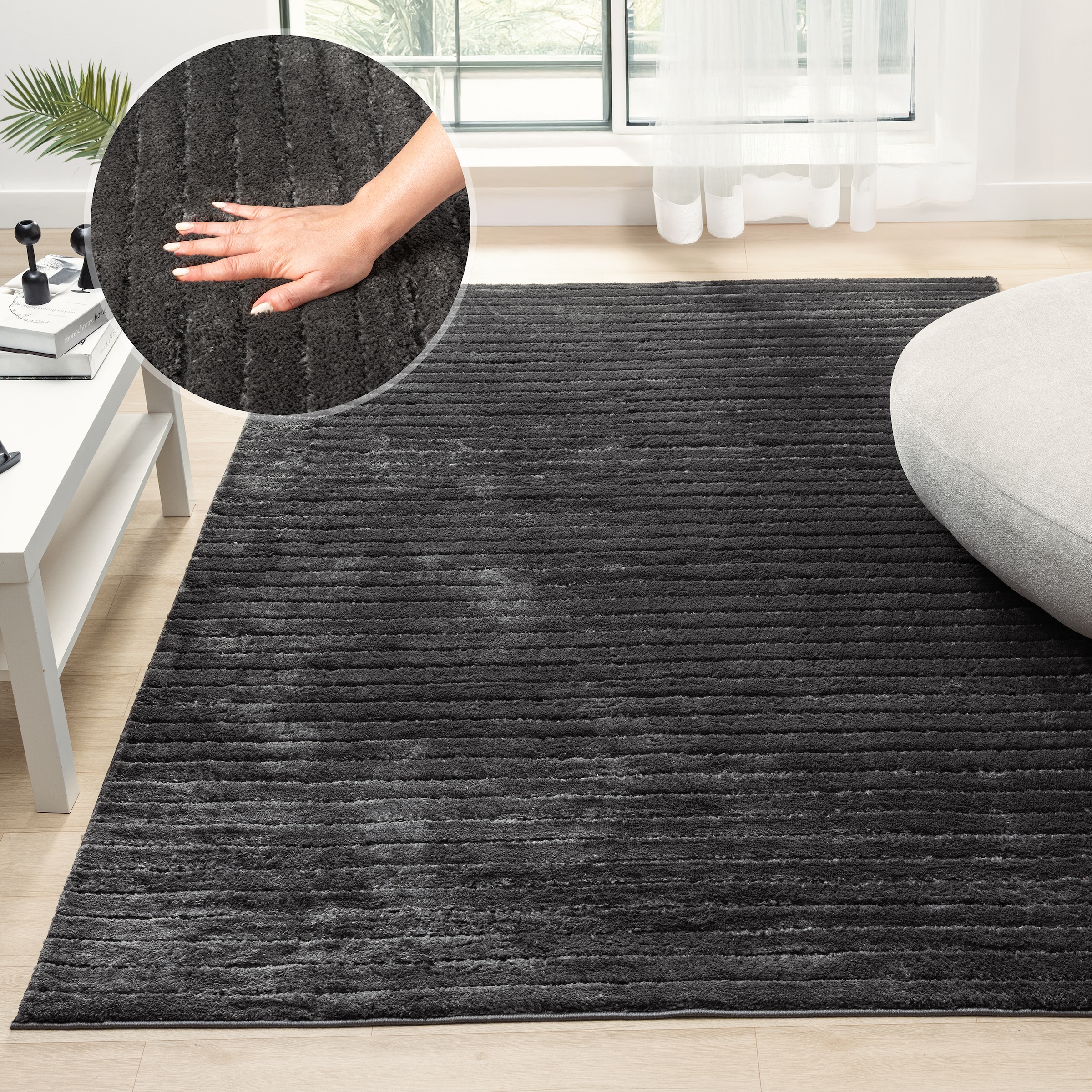 LeGer Home by Lena Gercke Tapis »Selma« Rectangulaire 19 mm Höhe Hoch-Tief-Struktur, Streifen Design, weich, Wohnzimmer, Schlafzimmer