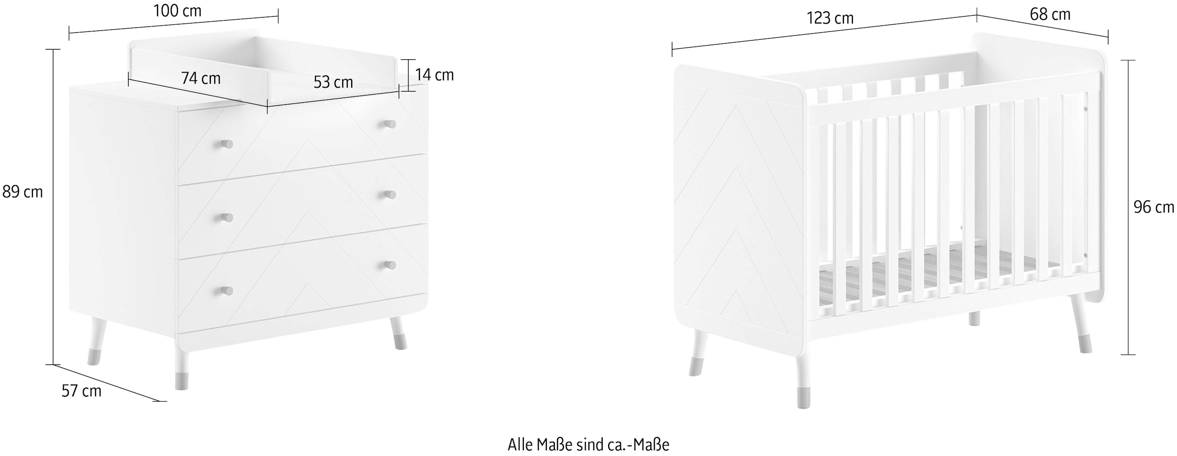 Vipack Babymöbel-Set Made in Europe,  3- tlg. bietet alles für Ihr Kinderzimmer, Ausf. satin weiss lackiert