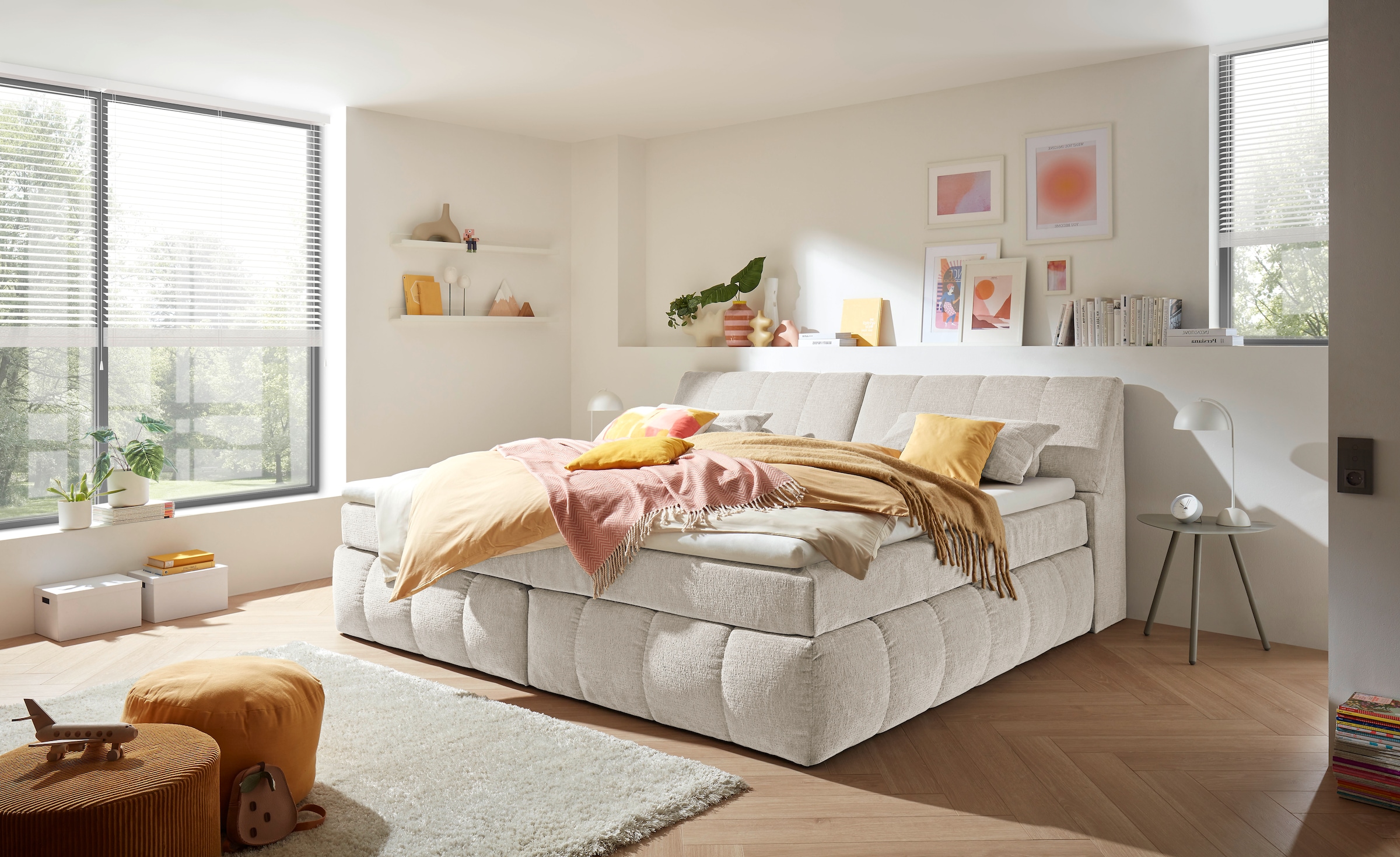 ED EXCITING DESIGN Boxspringbett »Elkford, Familienbett in der Grösse 240x200cm« inkl. Stauraum im Kopfteil