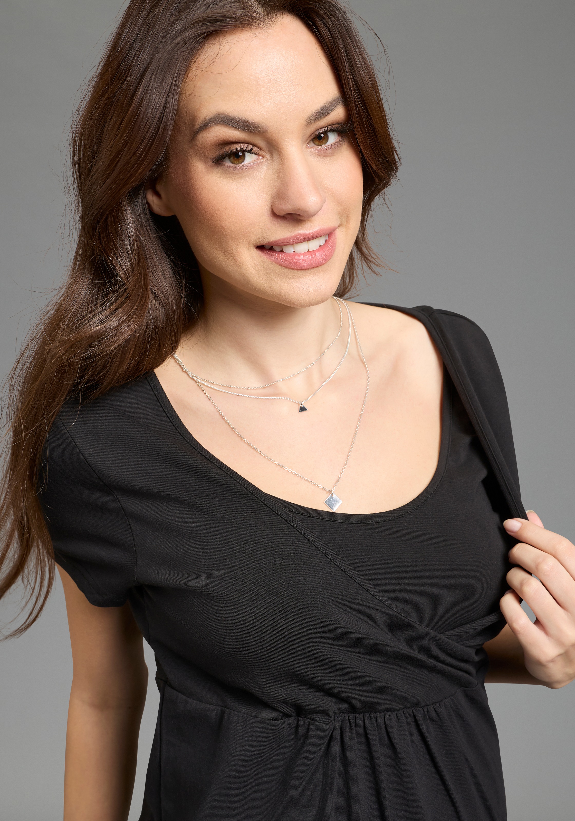 Neun Monate T-shirt de grossesse »2er Pack Umstands-T-Shirt« Packung, 2, 2 pièces ausgestellte Passform, Kurzarm, Wickeloptik mit Stillmöglichkeit