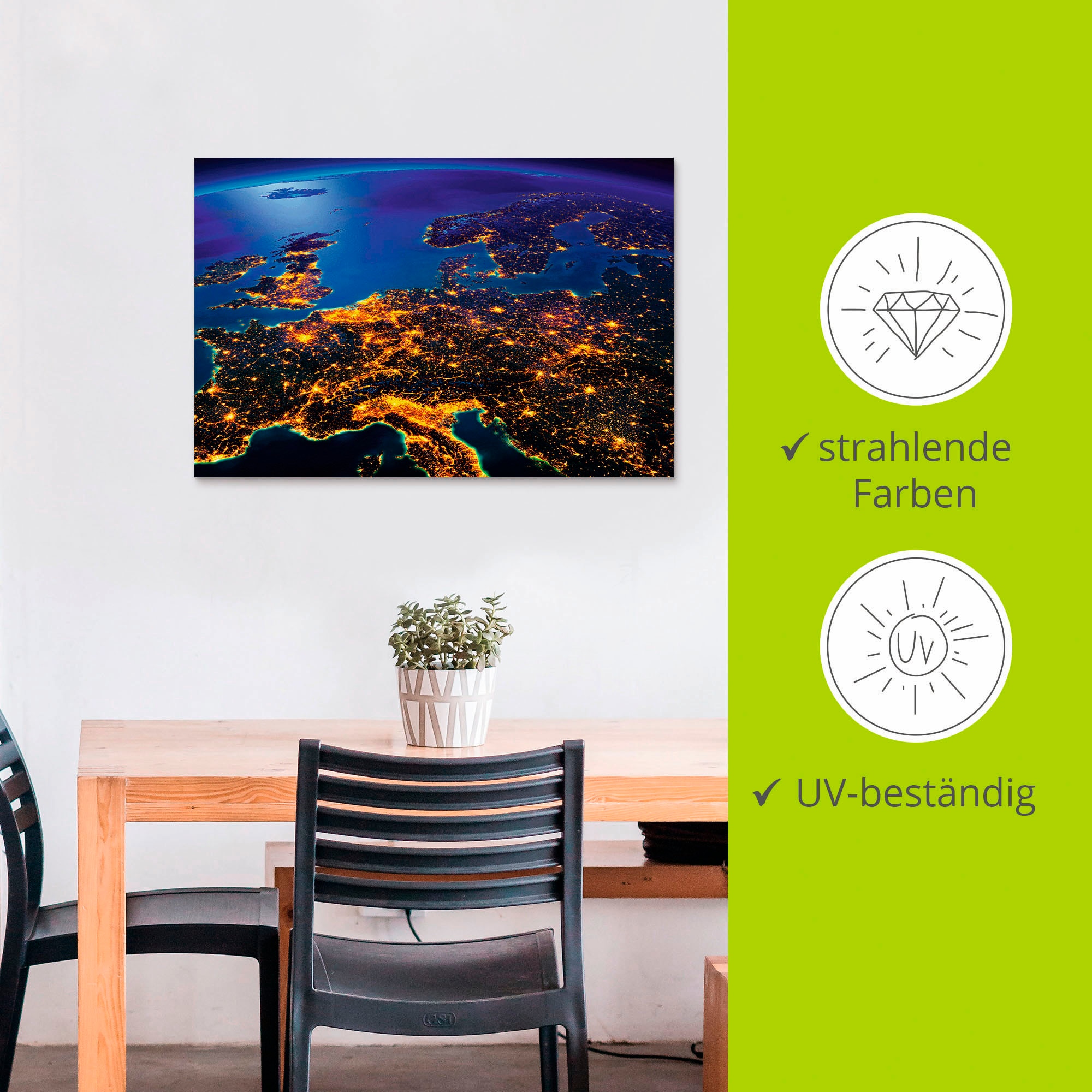 Artland Impression alu-dibond »Zentral Europa vom Weltraum« 1 cuis tlg. für Innen- und Aussenbereich geeignet, Outdoorbild