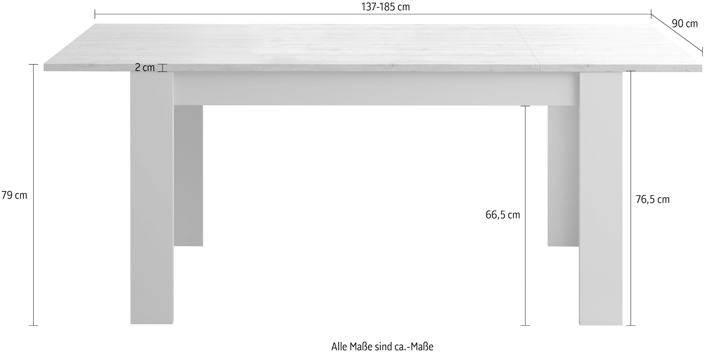 Home affaire Table de salle à manger »Gent 137 x 90 cm, Küchentisch, Esszimmertisch, zweifarbig,« moderner rechteckiger Esstisch, ausziehbar, erweiterbar auf 185 cm