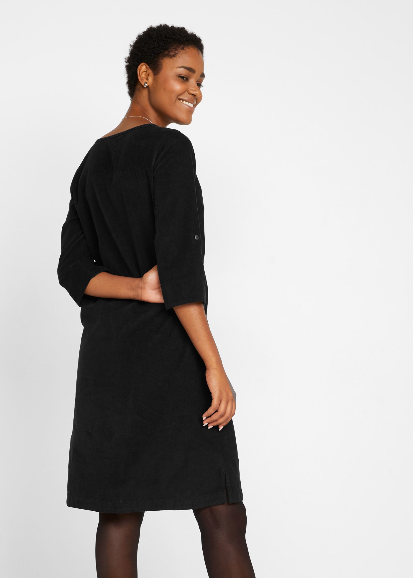 bonprix Blusenkleid »Cord-Blusenkleid aus reiner Baumwolle« für Alltag, aus Baumwolle, in A-Linie, mit 3/4-Ärmeln