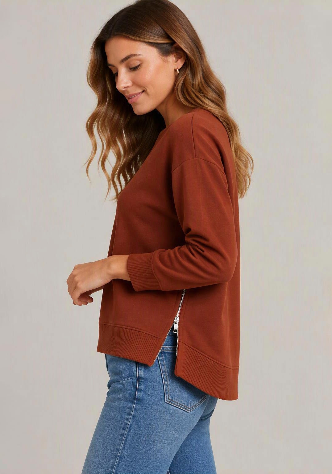Tamaris Sweat-shirt »mit seitlichen Reissverschlüssen«, en coton élastique de qualité
