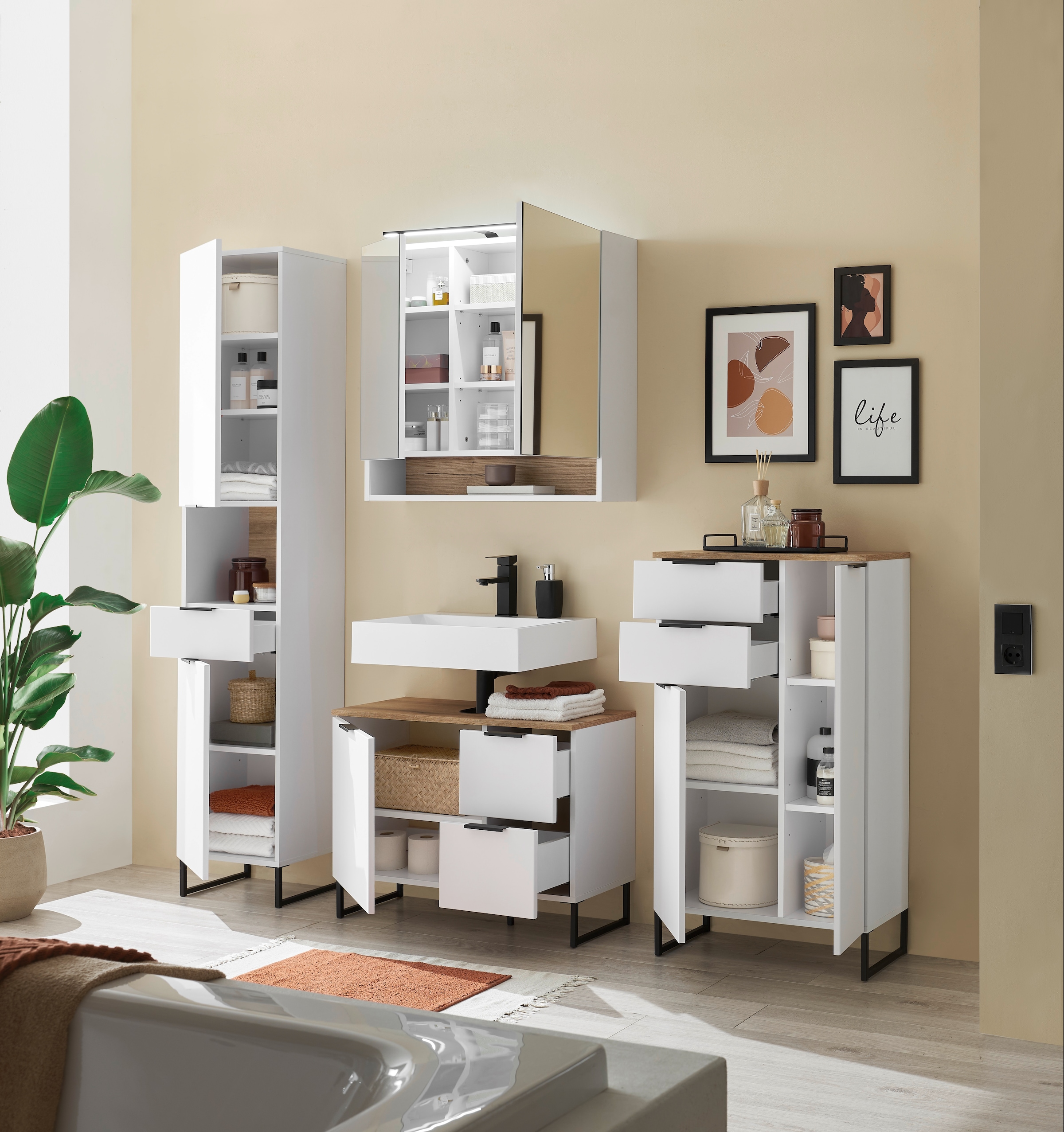 BASIC by Balculina Hochschrank »Denver Hochschrank, Badezimmerschrank BxHxT 38x195x32« 1 Stk. tlg. Breite 38 cm, Tür L/R montierbar, Softclose