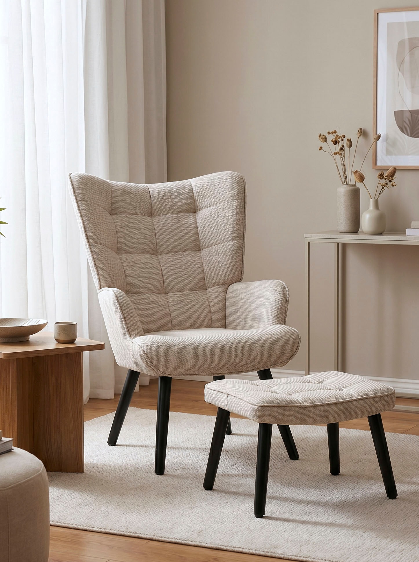 HELA Fauteuil lounge »PAROS« Ensemble, Fauteuil avec repose-pieds, 2 cuis tlg. fauteuil avec repose-pieds; fauteuil lounge; pieds massifs à 4 branches; tissu tissé; accoudoirs