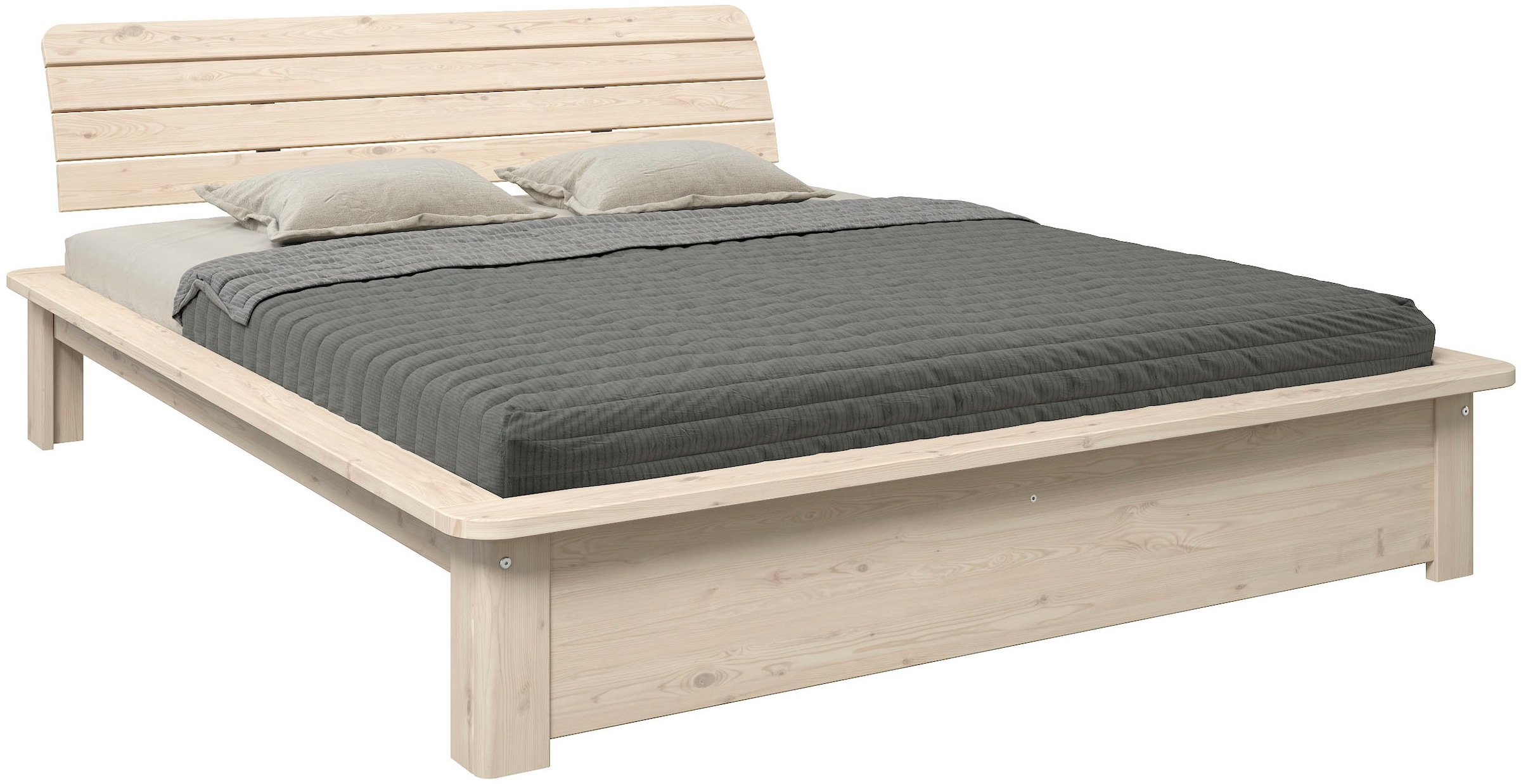 GOODproduct Massivholzbett »Antri, Futonbett, ergonomisch geformtes Kopfteil, stilvolles Design« Rahmen zur Ablage von Smartphone, mit Lattenrost, Bettkasten optional