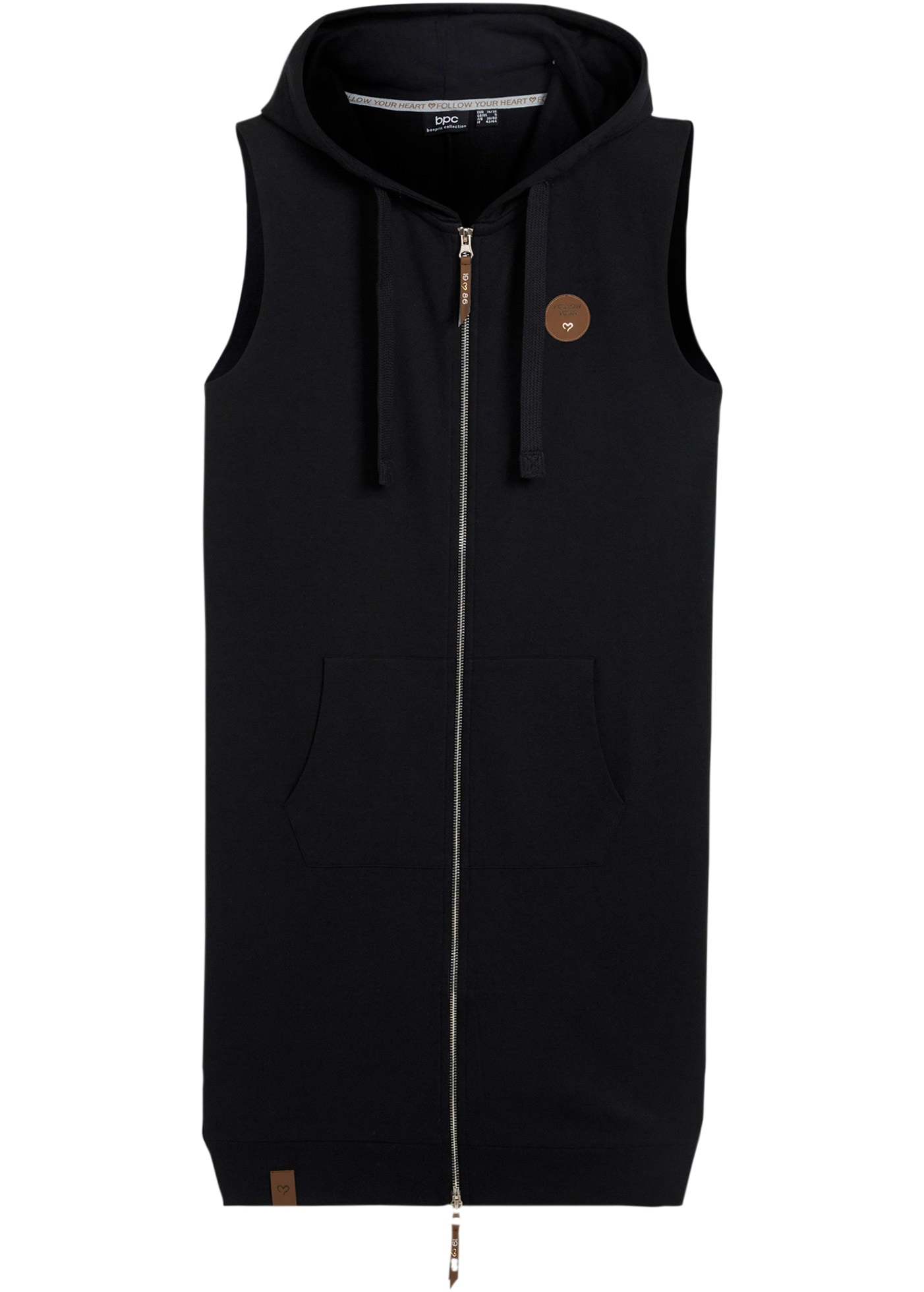 bonprix Gilet de sweat lange Weste mit Kapuze, Baumwoll-Mischung, 2-Wege-Zipper