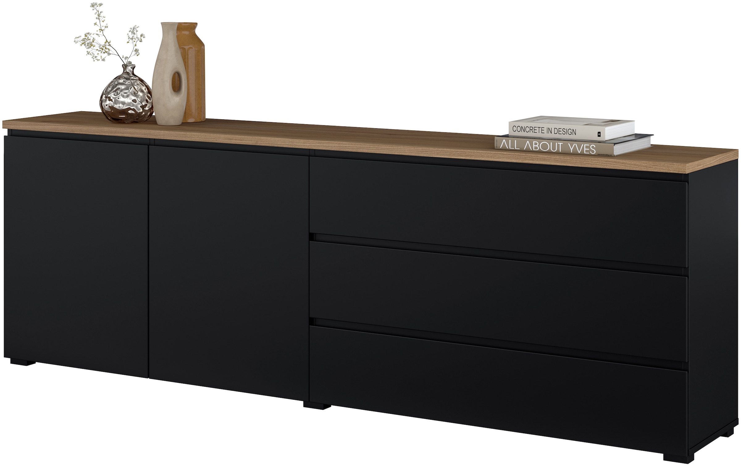 GOODproduct Sideboard »Modo, Breite 200 cm, moderne grifflose Kommode 2Türen/3 SK« Schubladenkommode mit viel Stauraum, Einlegeböden verstellbar