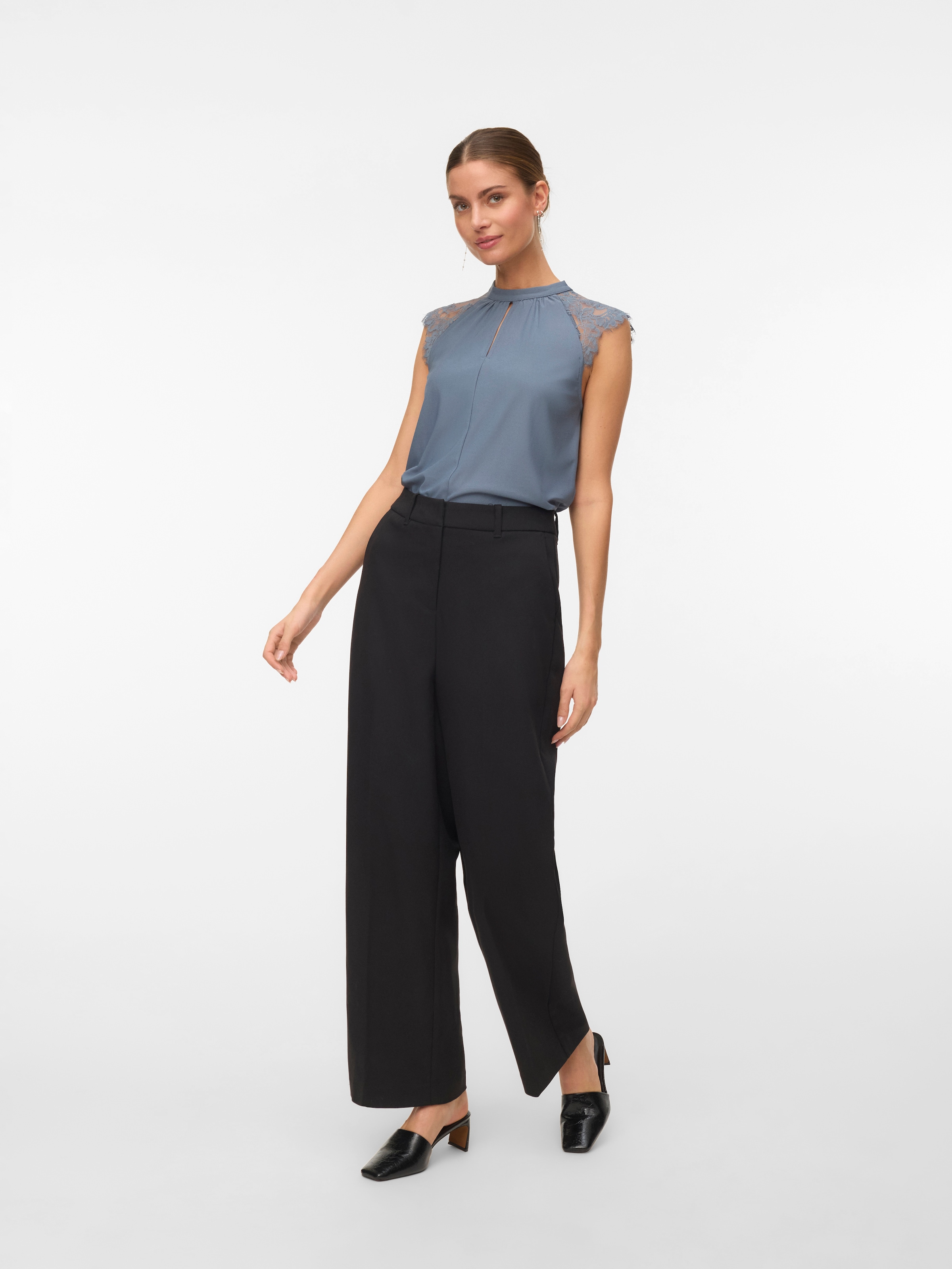 Vero Moda Spitzentop »VMMILLA SL LACE TEE« Materialmix, regular fit