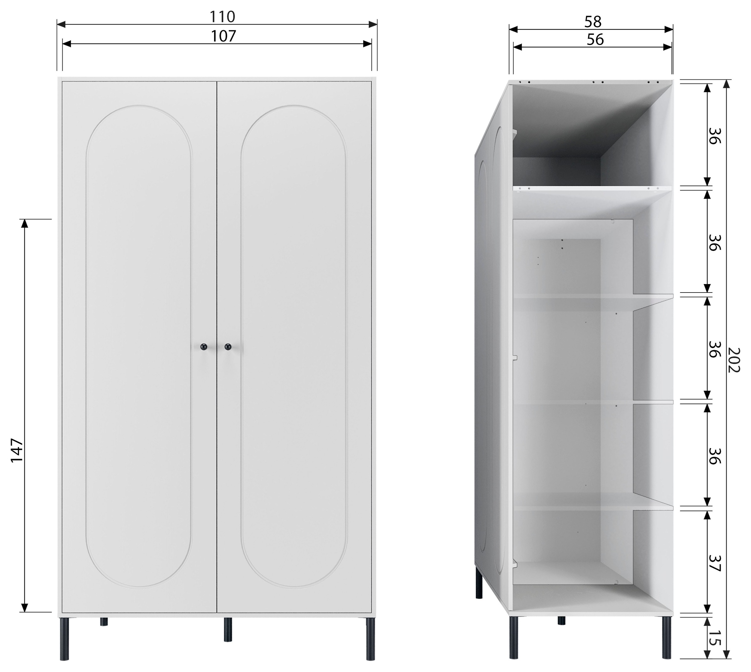WOOOD Armoire vestiaire »Xina mit geschliffener Oberfläche und HDF-Rückwand (2-türig)« FSC® pin massif, pied de 15 cm, zone suspendue et allongée