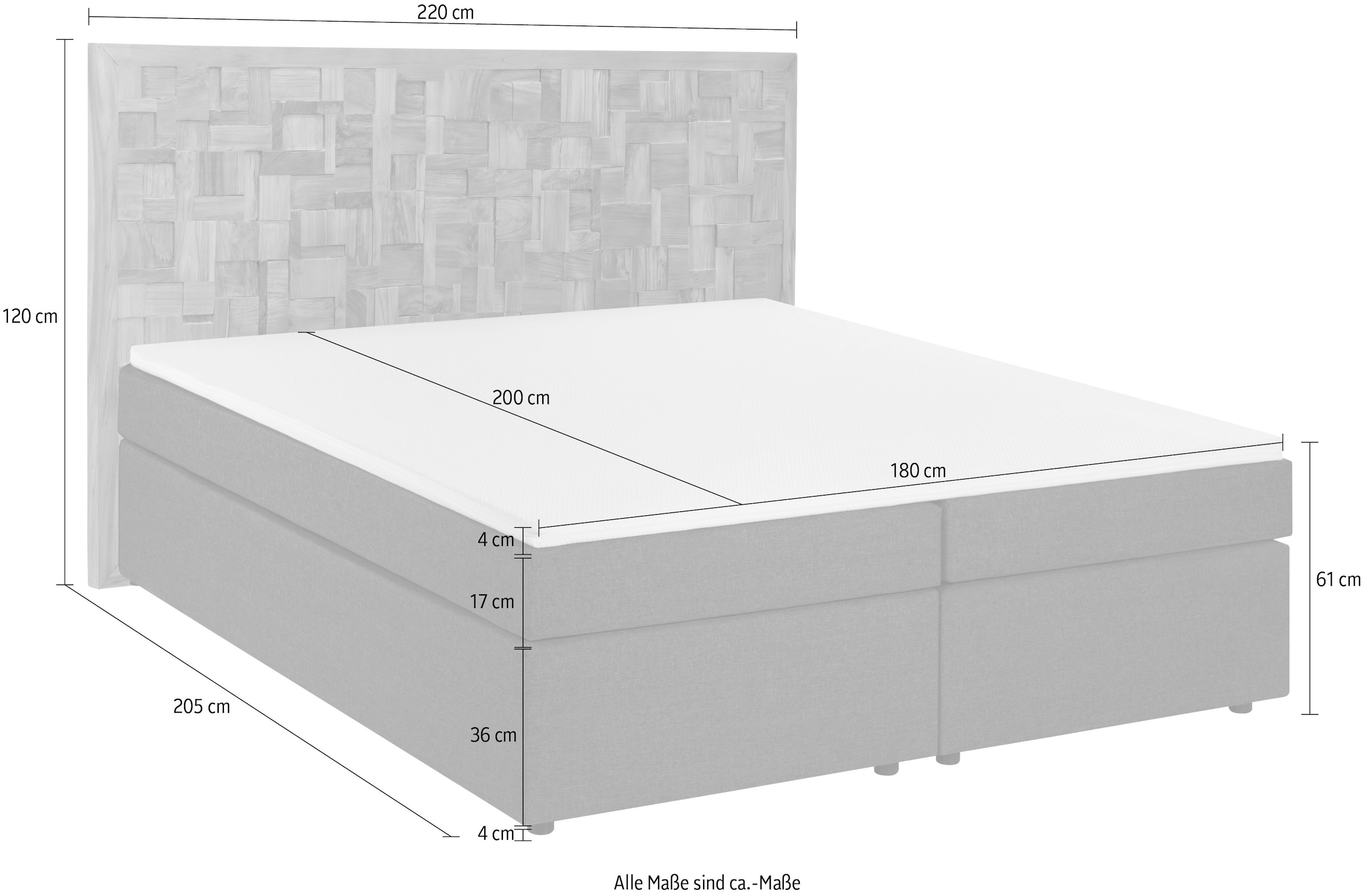 SIT Boxspringbett »Zwolle mit Holz-Mosaik-Kopfteil & 7-Zonen Matratze« Einzigartiges Teakholz-Mosaik Kopfteil & komfortabler Topper