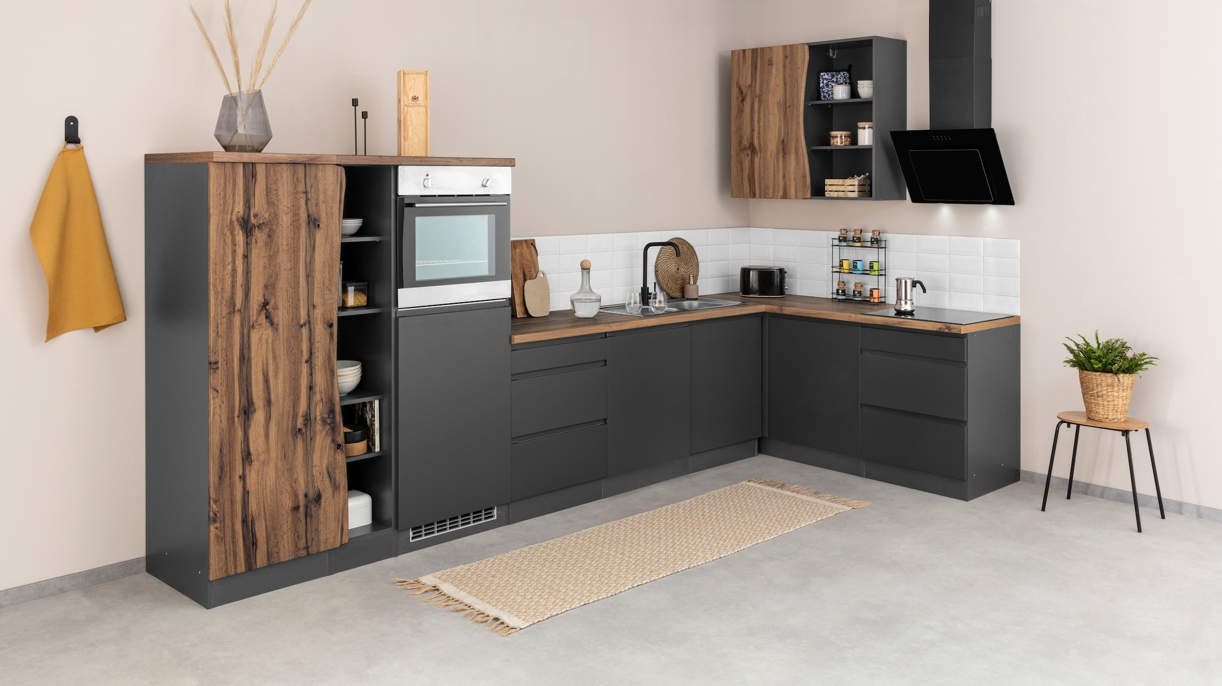 KOCHSTATION Winkelküche »KS-Bruneck« Stellbreite 380/180 cm breit, ohne E-Geräten, MDF Fronten